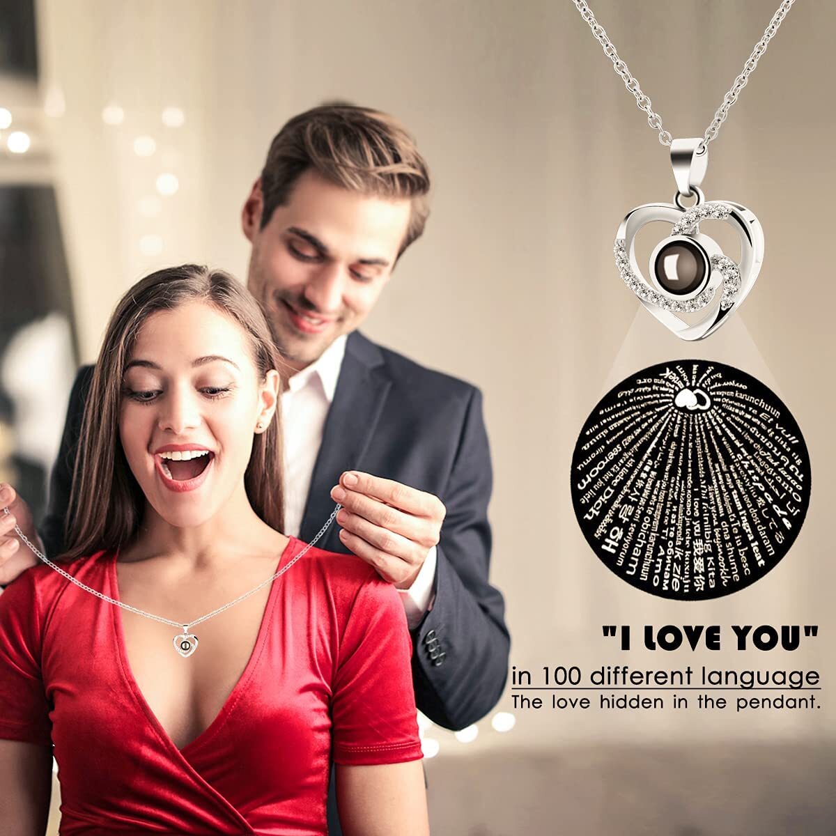 Eternal Flower Preserved Red Rose Box With Best Wish & Necklace Valentine Gift