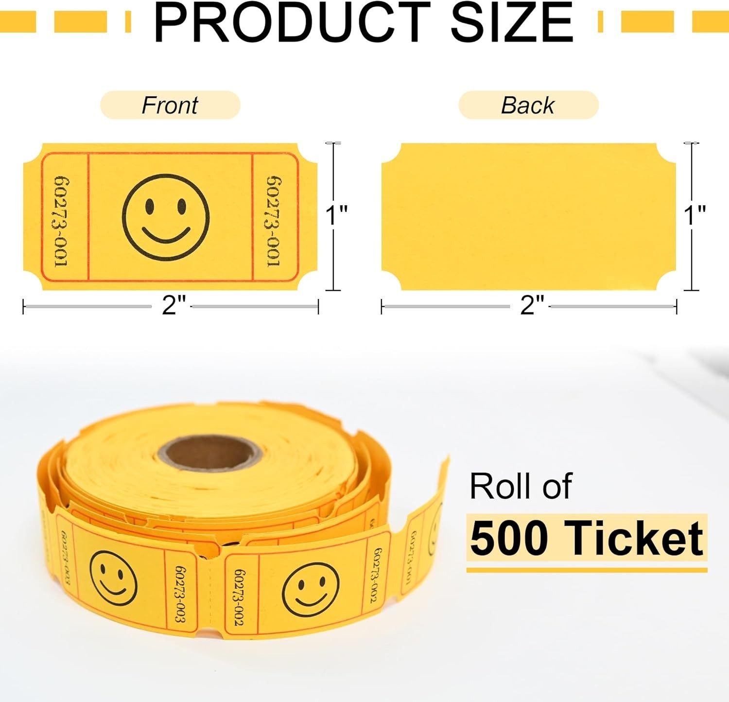 500 Raffle Tickets, Smile,Yellow6 Color Selection, Single Roll, Ticket for Ev…