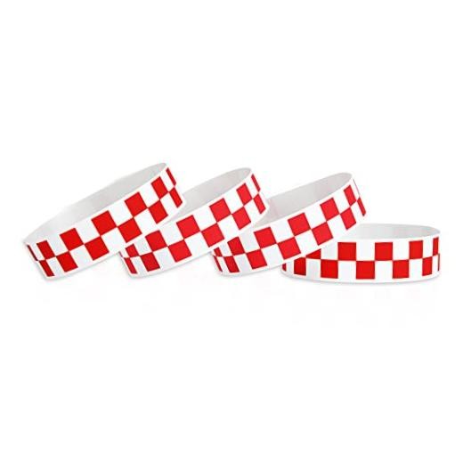 600 Pcs Red Checkered Paper Wristbands Checks Wrist Bands for Events Neon