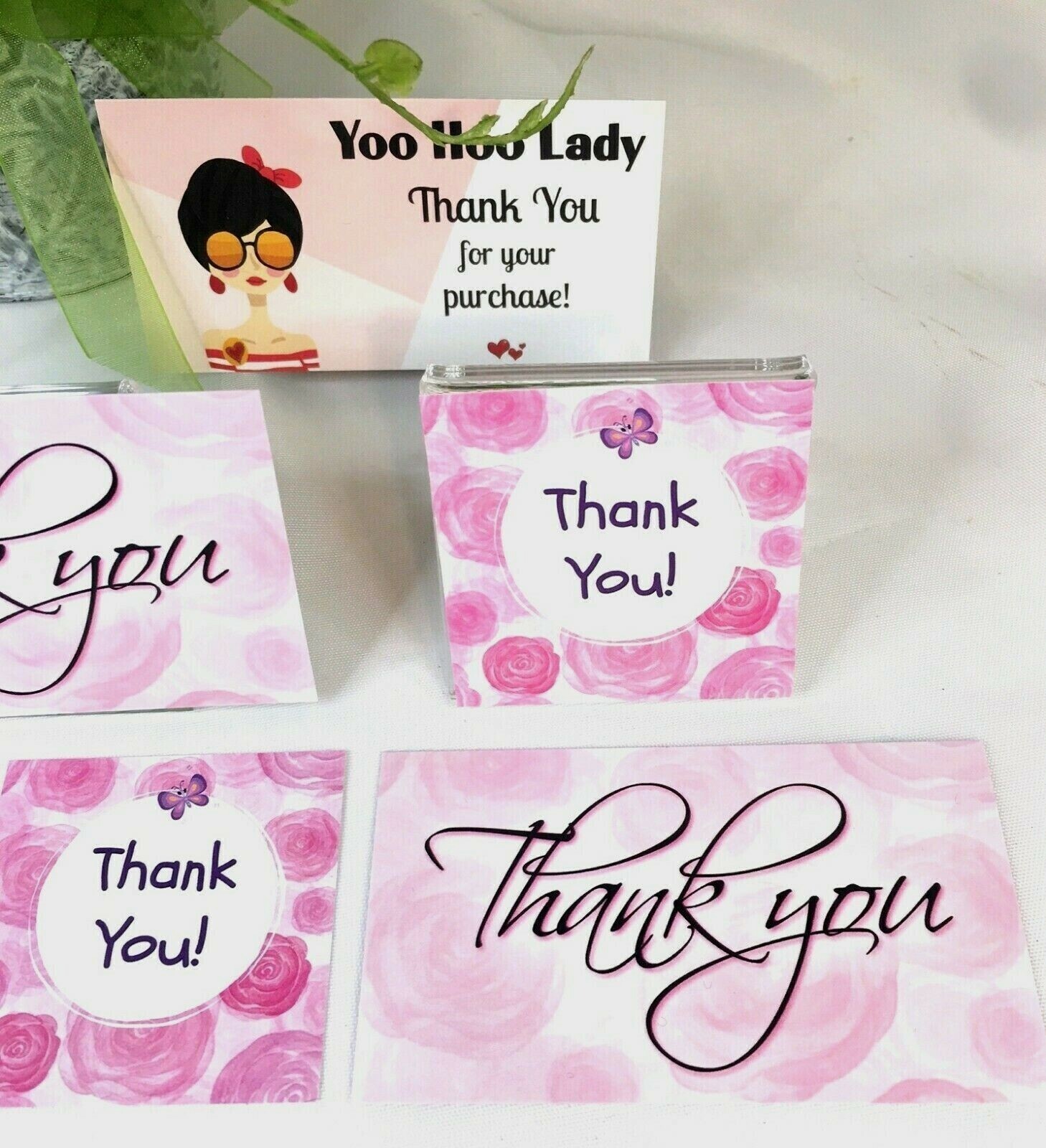 Thank You Business Cards Thank You Stickers, Pink Roses, Mini Cards, Gift Tags