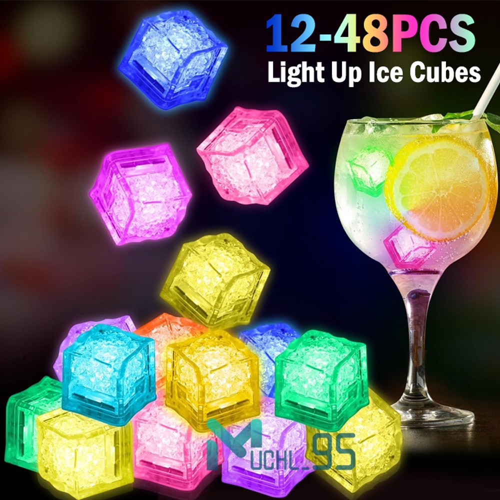 12-48x Cubos de hielo iluminados Cubitos de hielo LED reutilizables para bebidas