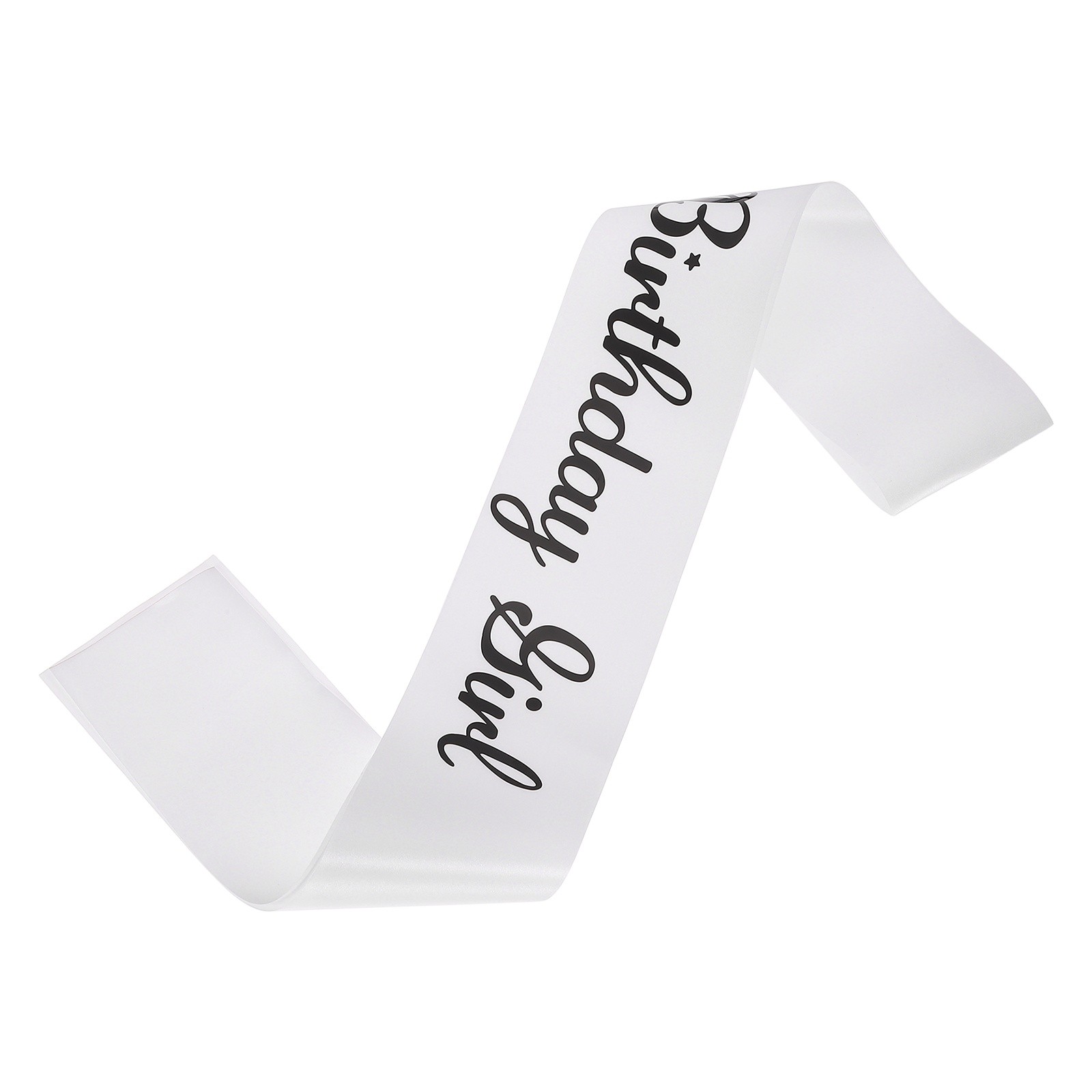 Birthday Girls Sash with Pin Black Sparkle Lettering for Birthday Party White