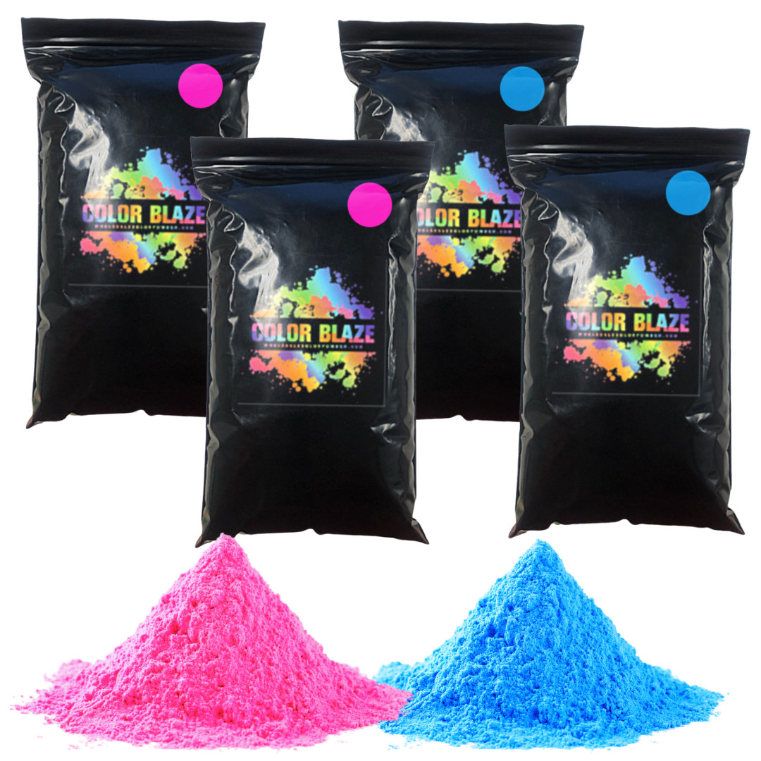 Burnout Black-Out 4 lbs Holi Powder – 2 lbs ea. Pink and Blue for Gender Reveals