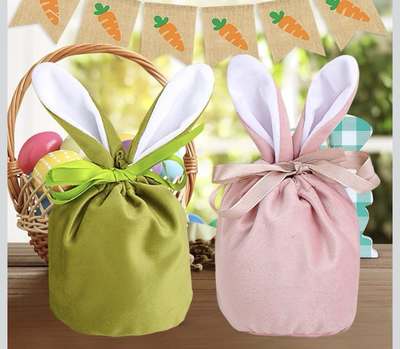 Velvet Drawstring Bunny Bags – 6 Pack Easter Rabbit Reusable, Basket Filler
