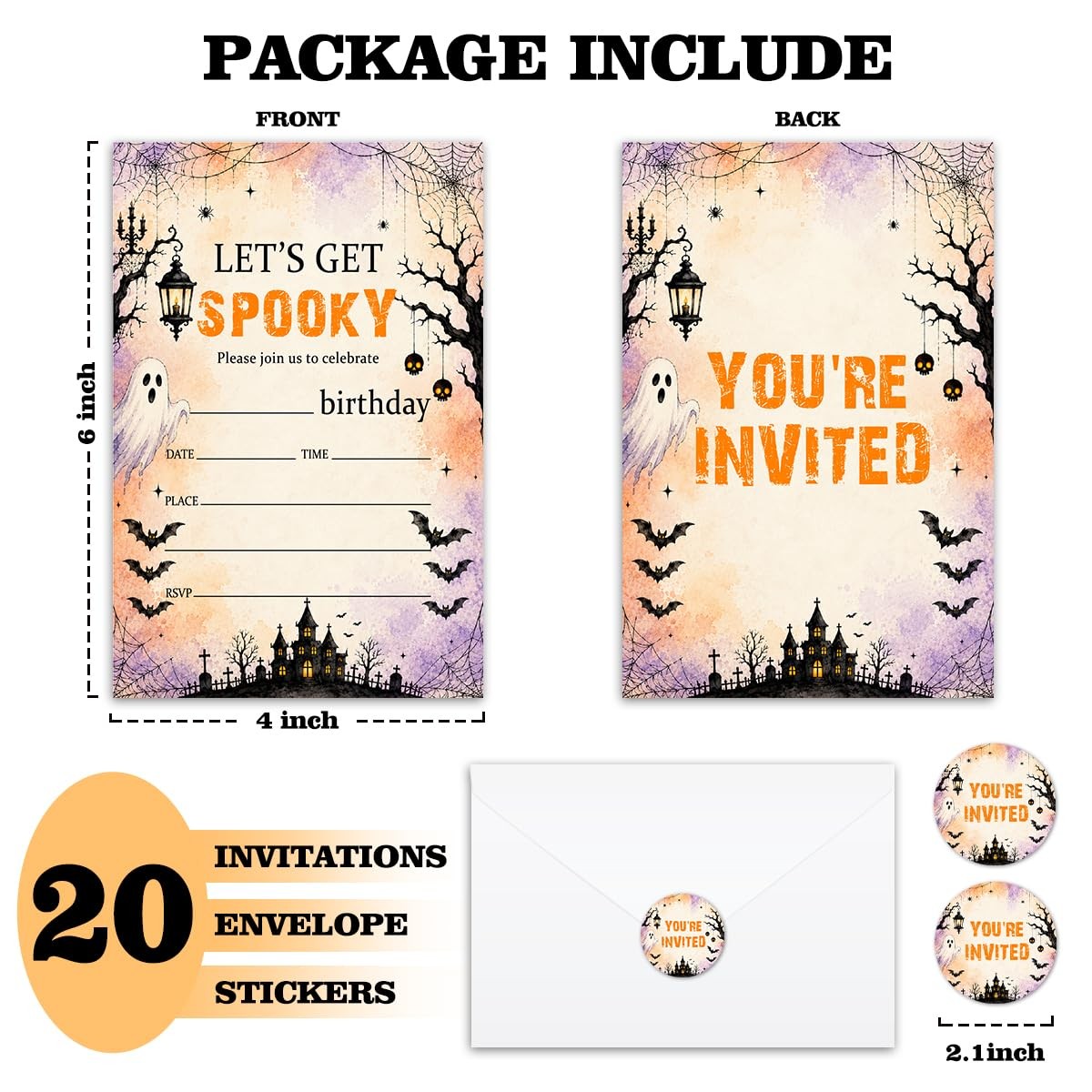 Nopoben Watercolor Spooky Ghost Halloween Birthday Invitation, multicolored