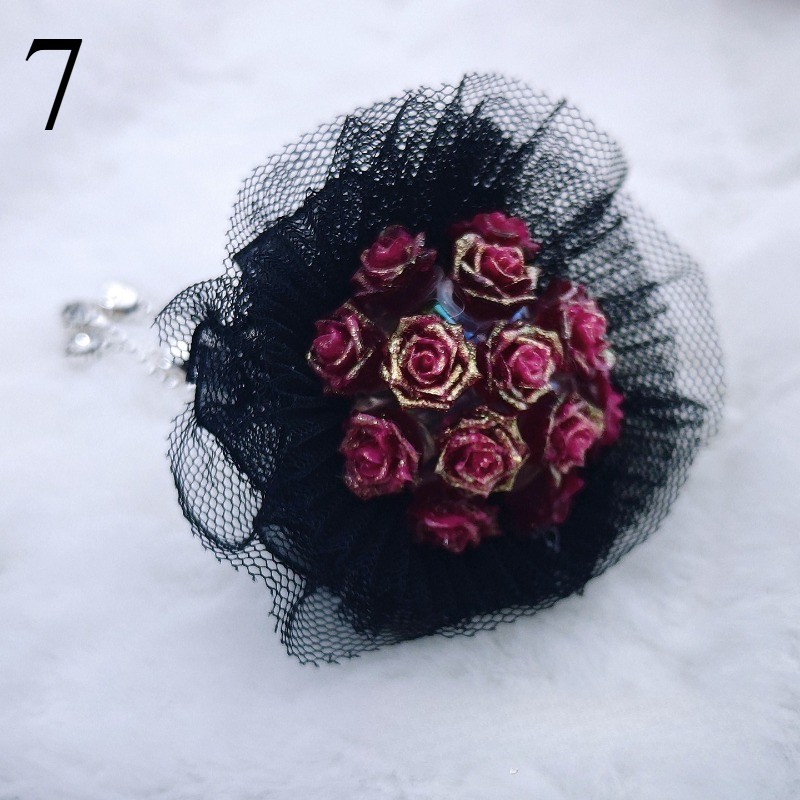 1PC Handmade Beaded Pens Decor with Hole Fringe Chain DIY Mini Lace Rose Bouquet