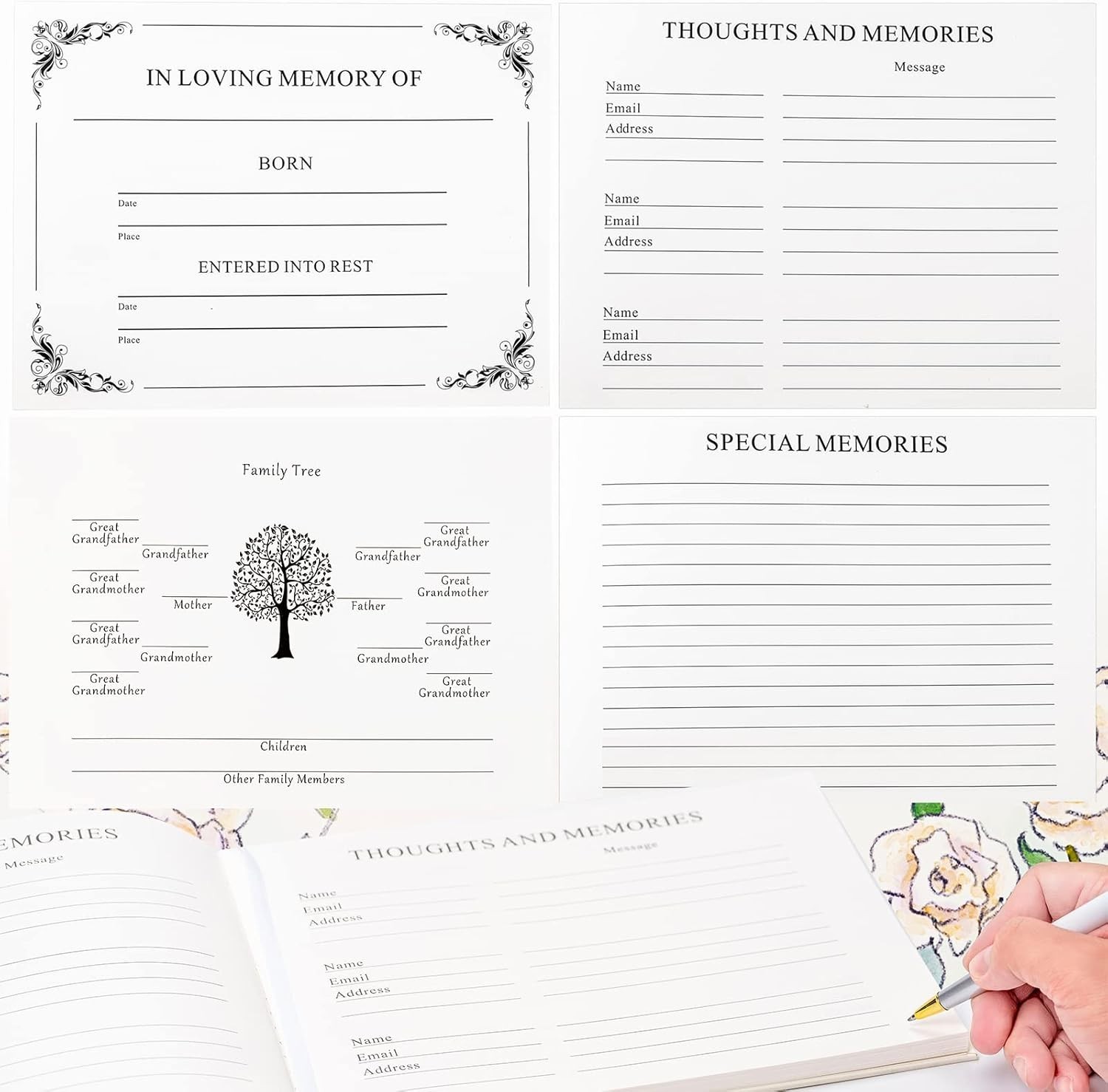 Elegant Funeral Guest Book Set – Keepsake for Celebration of Life – 10.2″x7.8″