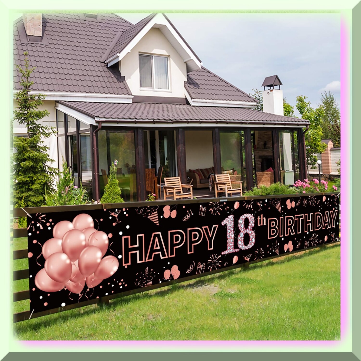 Rose Gold 18th Birthday Party Banner for Girls