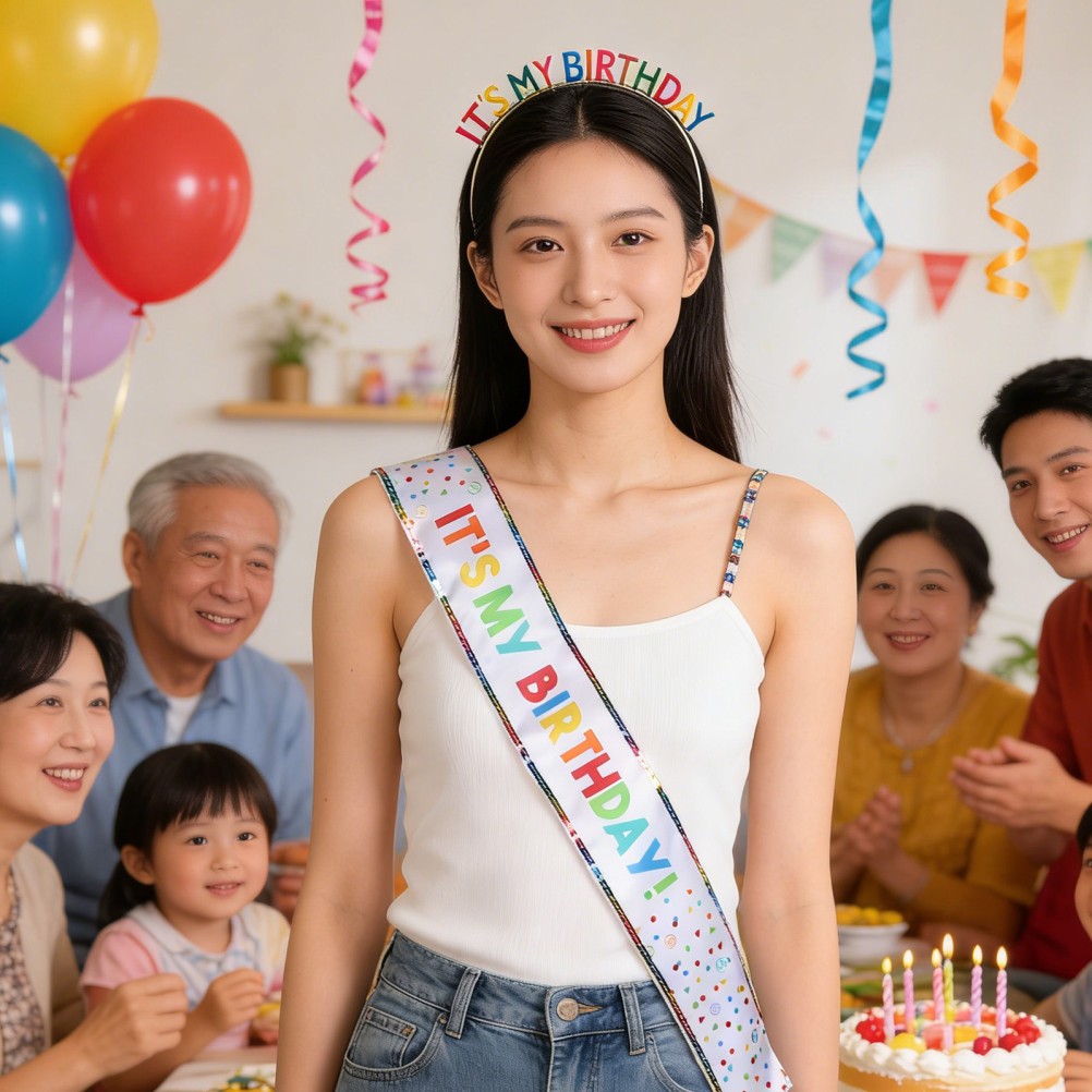 1 Set Colorful Birthday Headband and Sash Durable Zinc Alloy Party Decoration