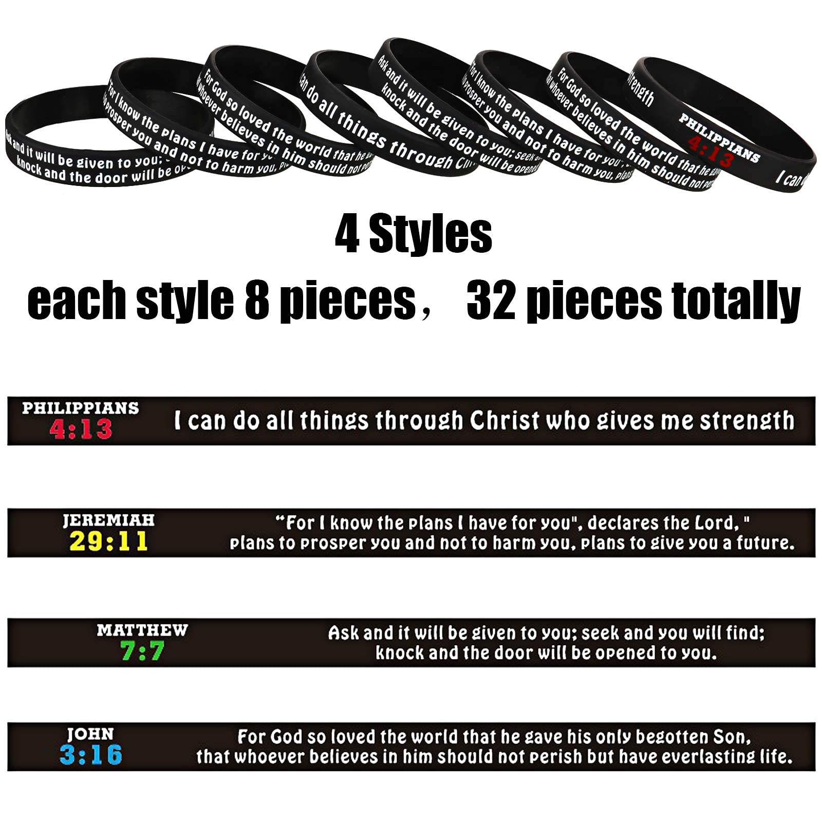 32 Pcs Bible Verses Silicone Bracelets Religious 2.3 inches, Bright colors