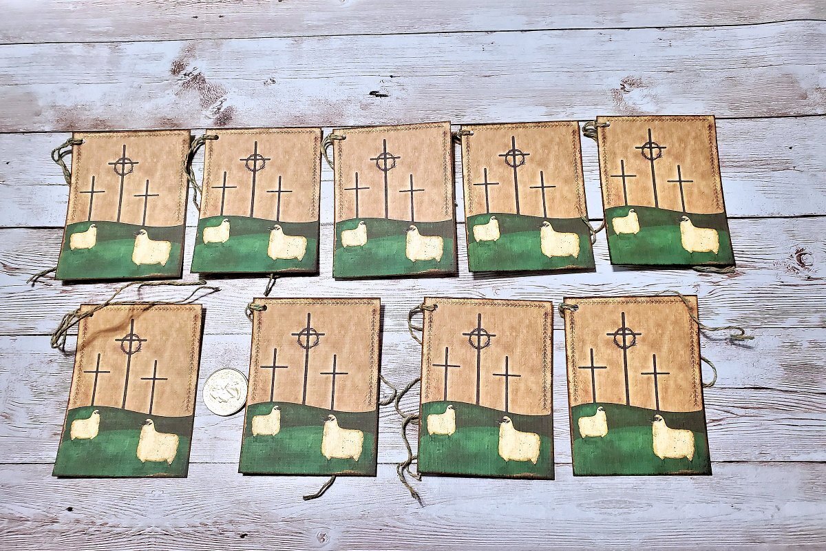 9~Easter~Primitive~Farmhouse~Sheep~Linen Cardstock~Gift~Hang~Tags