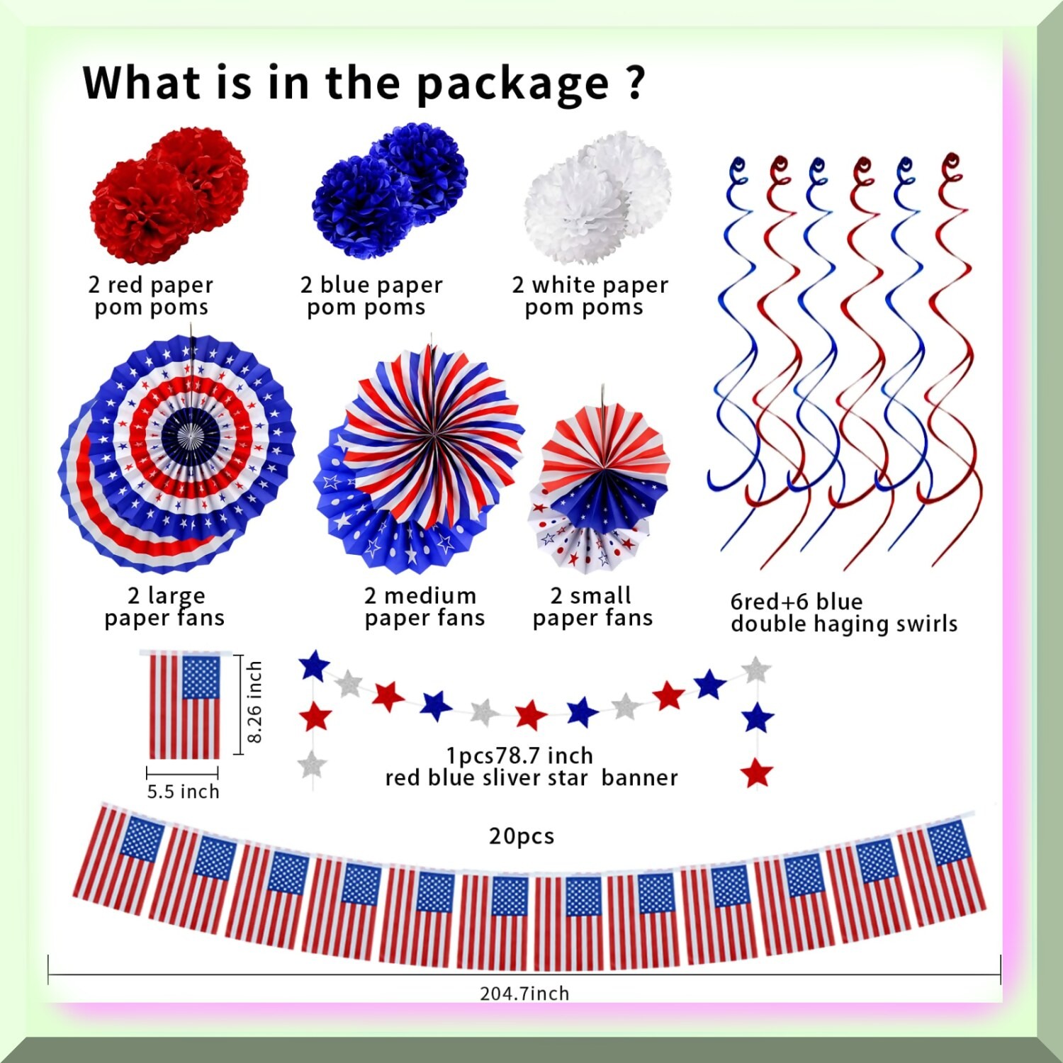 Patriotic Party Decorations Set with Flag Banner and Fans