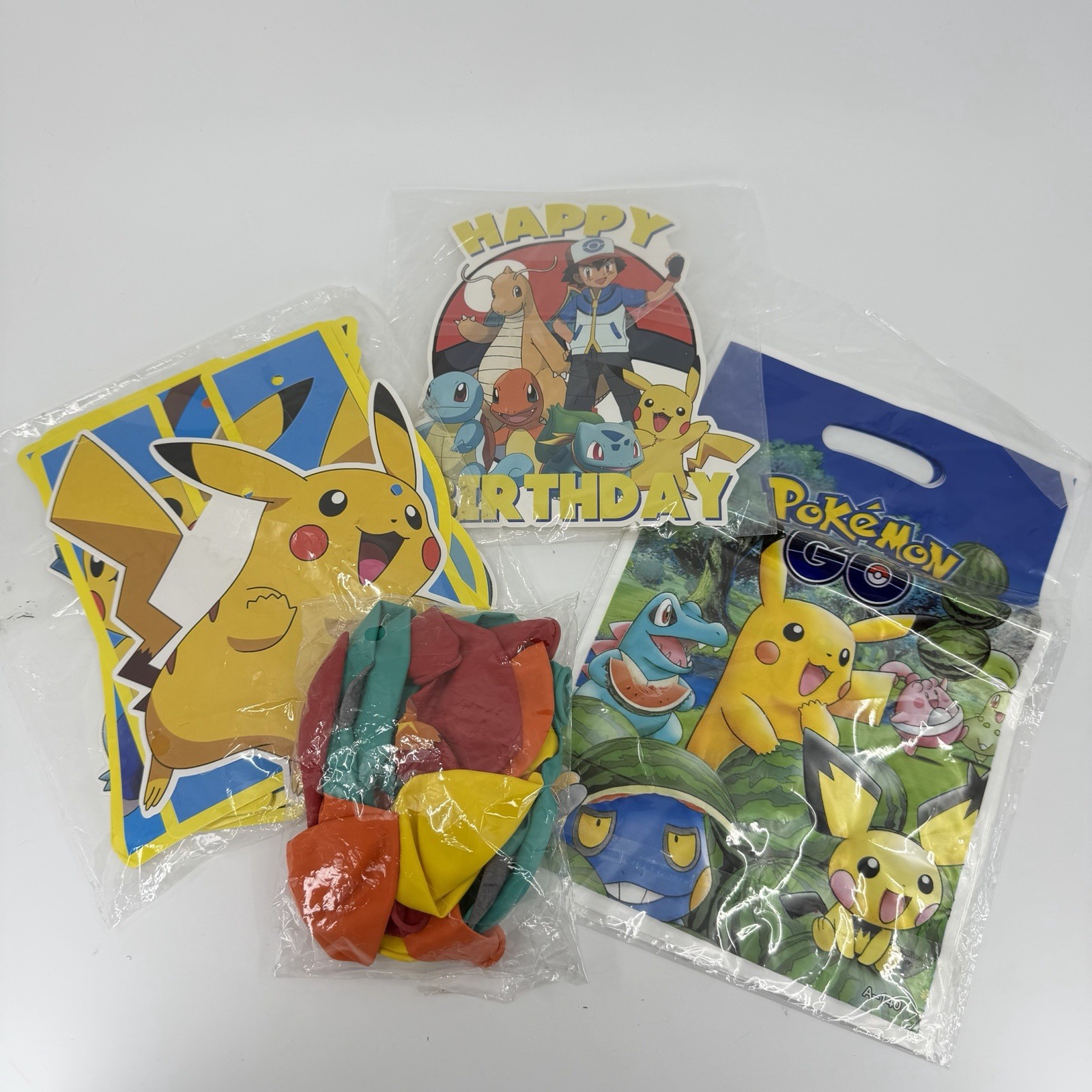 Pokemon Go Birthday Party Banner, Favors Bags, Balloons, Cake Topper NWOT