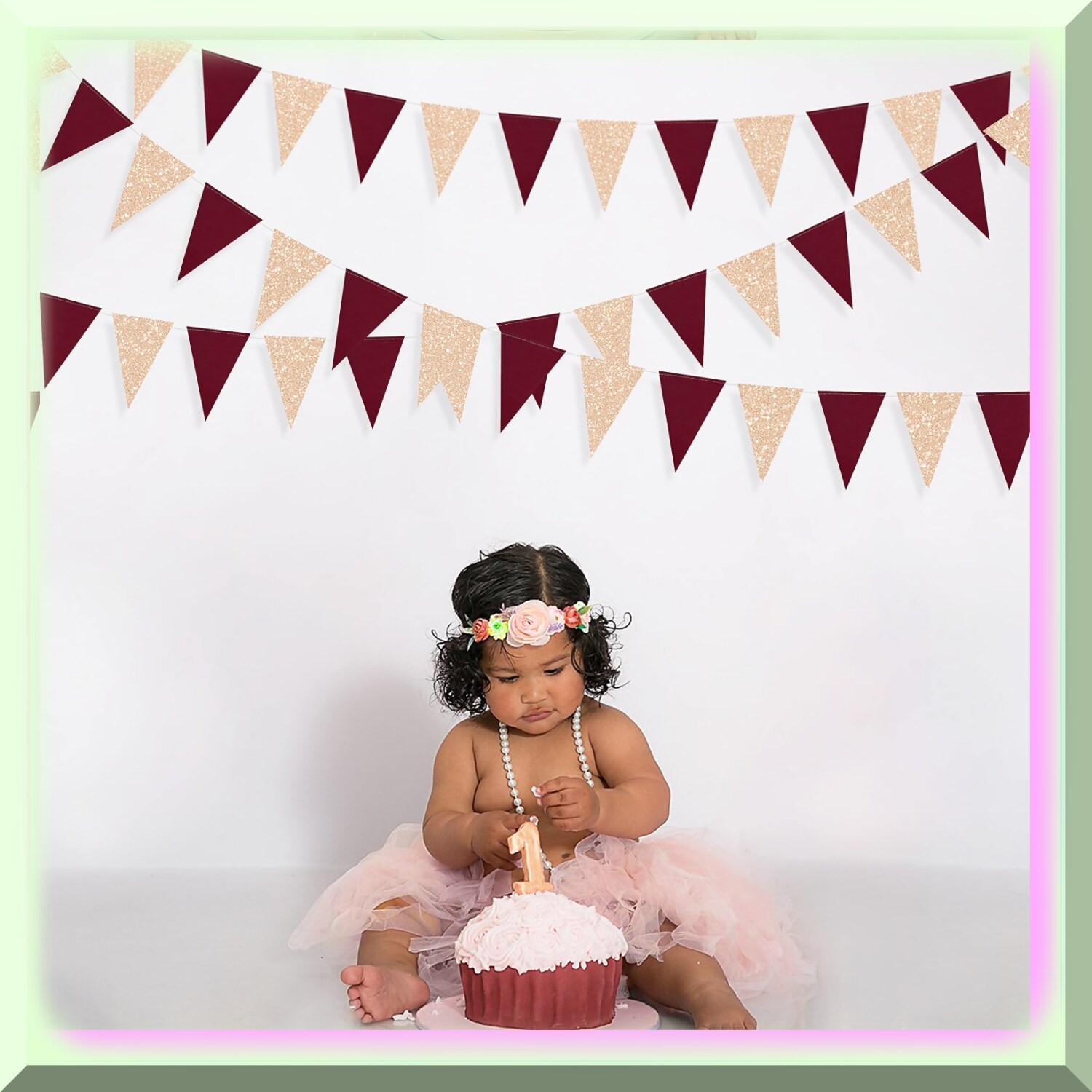 Maroon Champagne Gold Triangle Banner for Celebrations