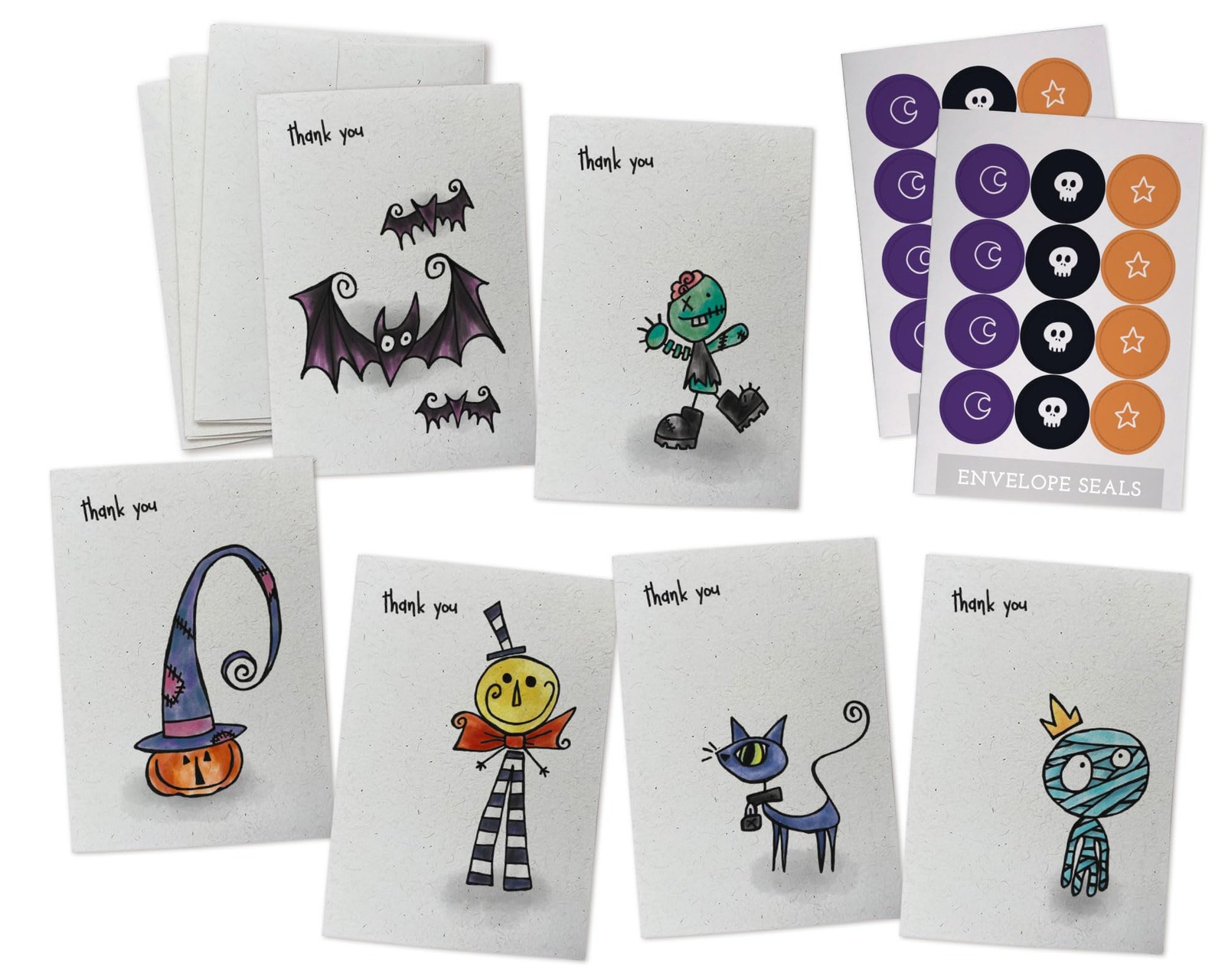 Halloween Thank You Cards Variety Pack – 24 Cute & 4.875″ x 3.375″, White