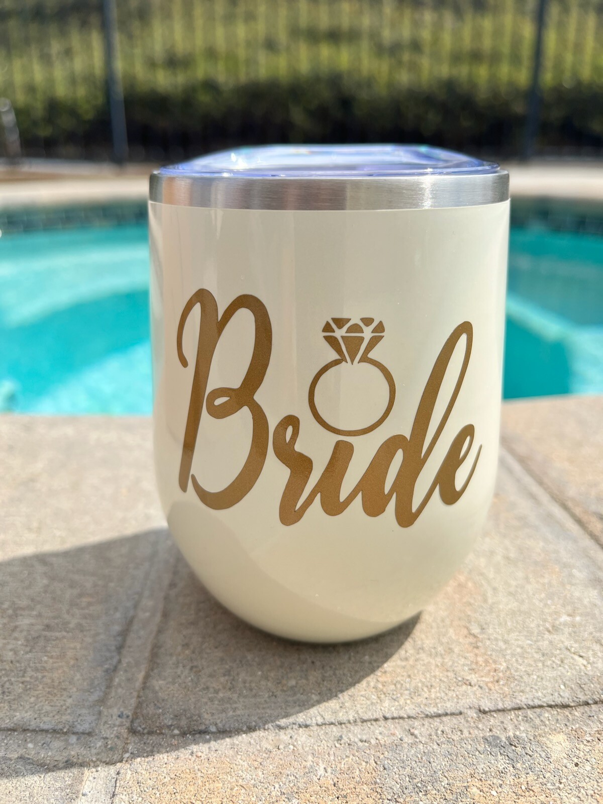5 Stemless Wine Tumbler Cups 1 Bride White + 4 Party Crew Rose Gold