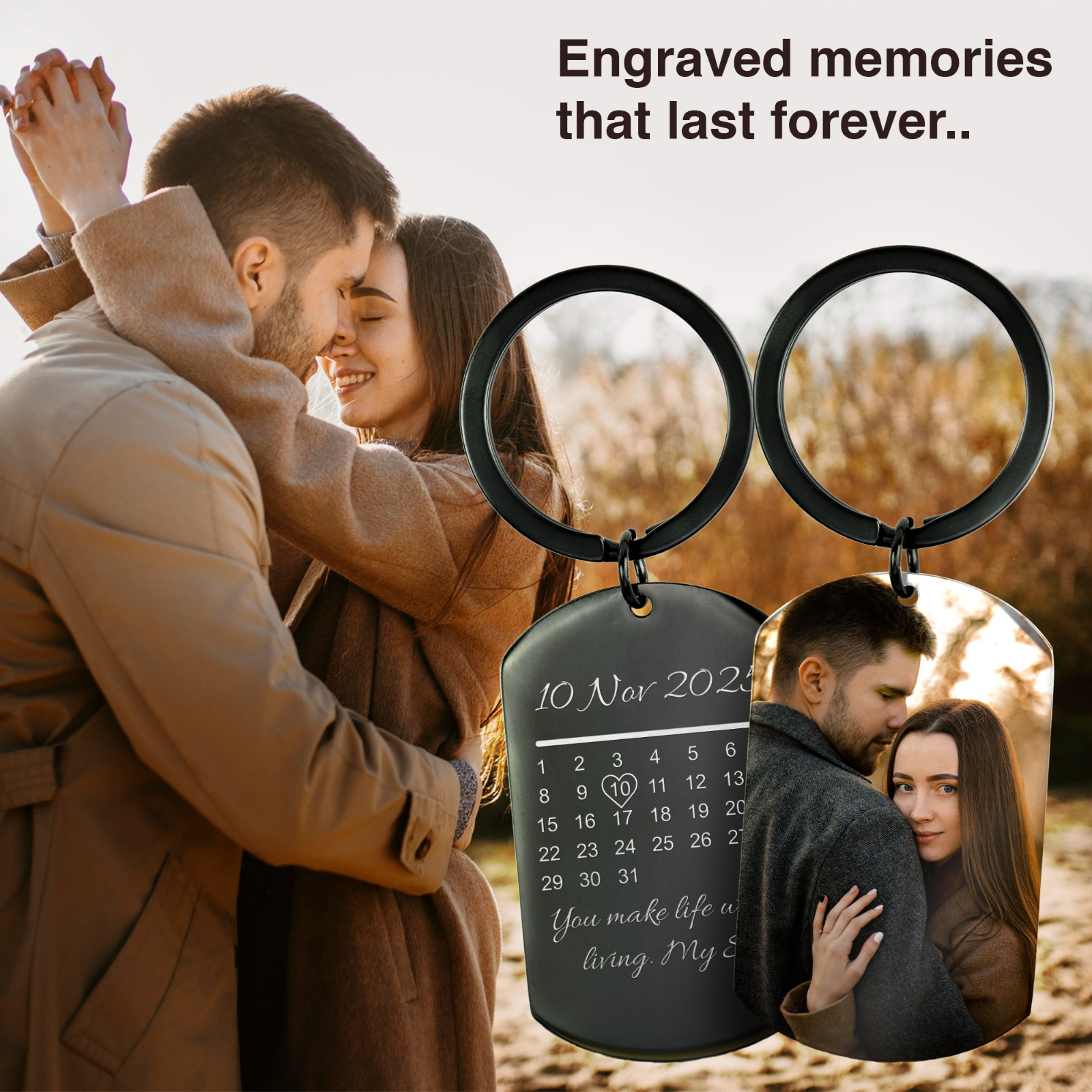 Personalised Photo & Date Keyring, Custom Calendar Keychain, Dad & Mom Gift