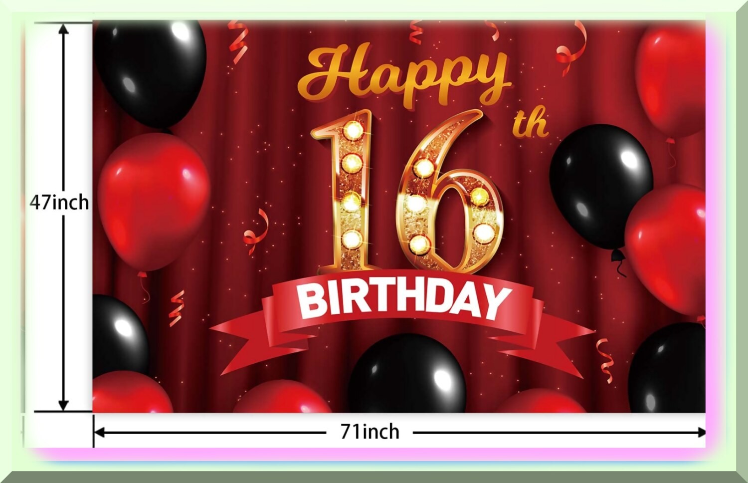 Sweet 16 Celebration Banner Red Gold Durable Fabric