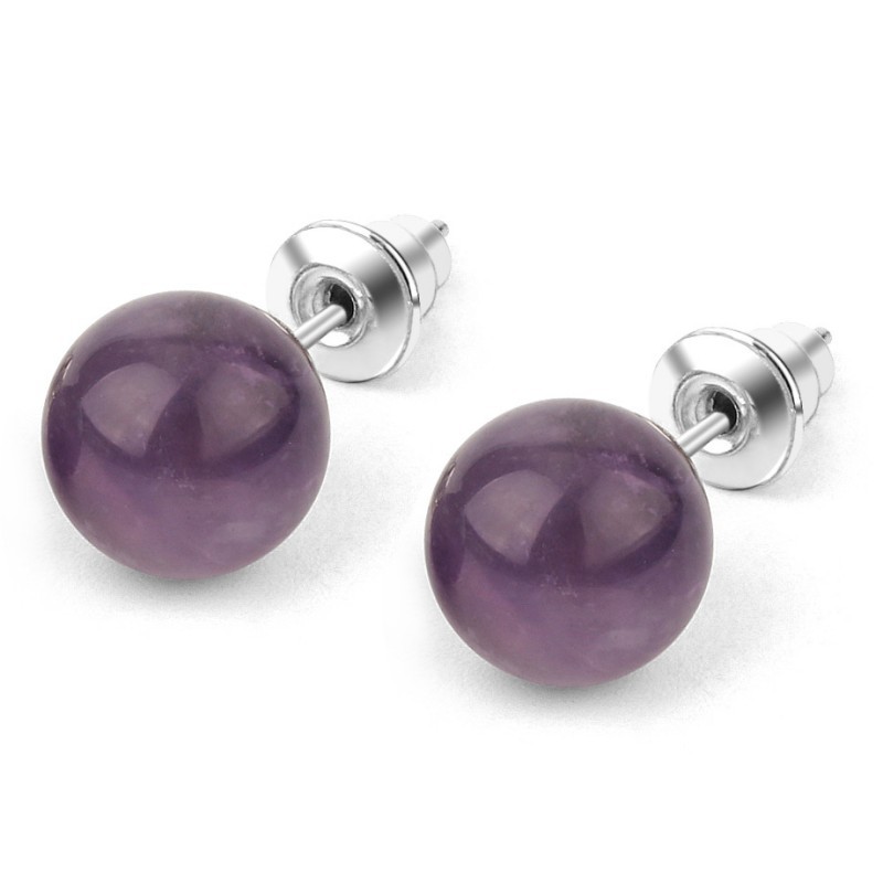 Gemstone Ball Stud Earrings – Healing Crystal Round Bead Ear Studs for Women