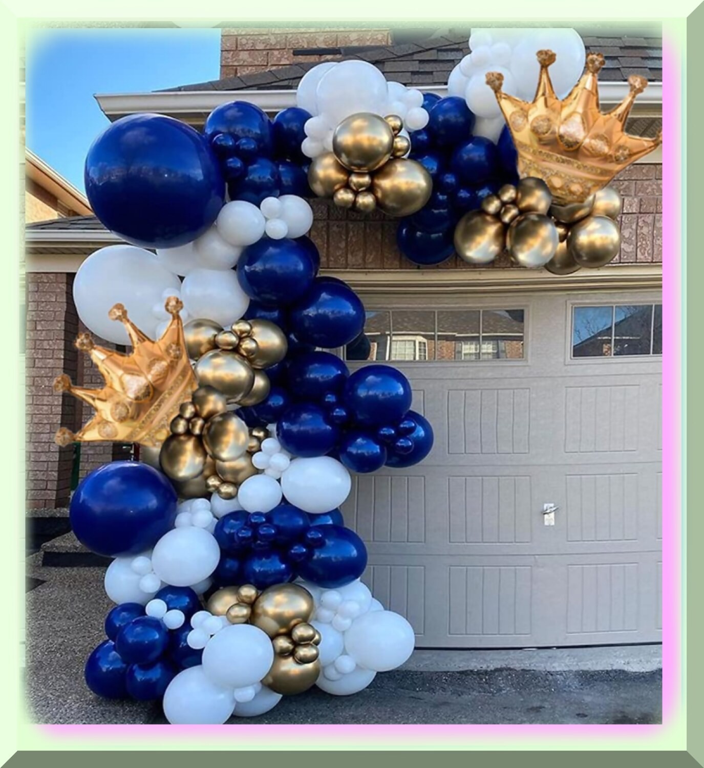 Navy Blue White Gold Balloon Garland Kit