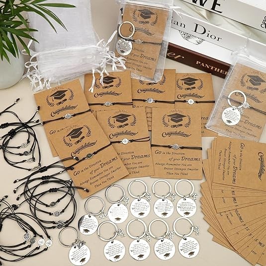 48 Pcs 2026 Graduation Gifts Bulk Set with Bracelets, Keychains and Quote Cards,