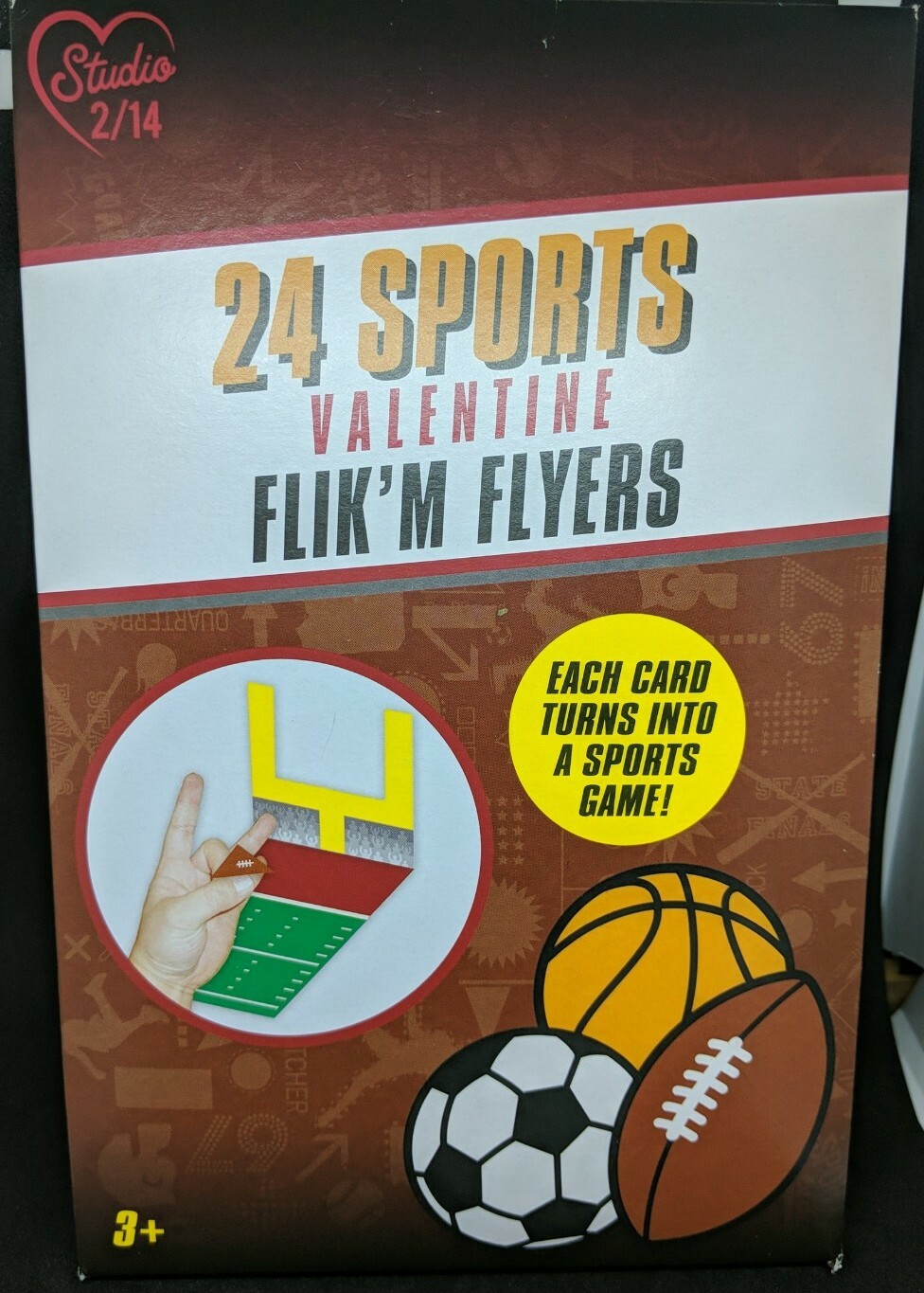 Studio 2/14 24 Sports Valentine Flik’m Flyers 3 Sport Balls Designs New