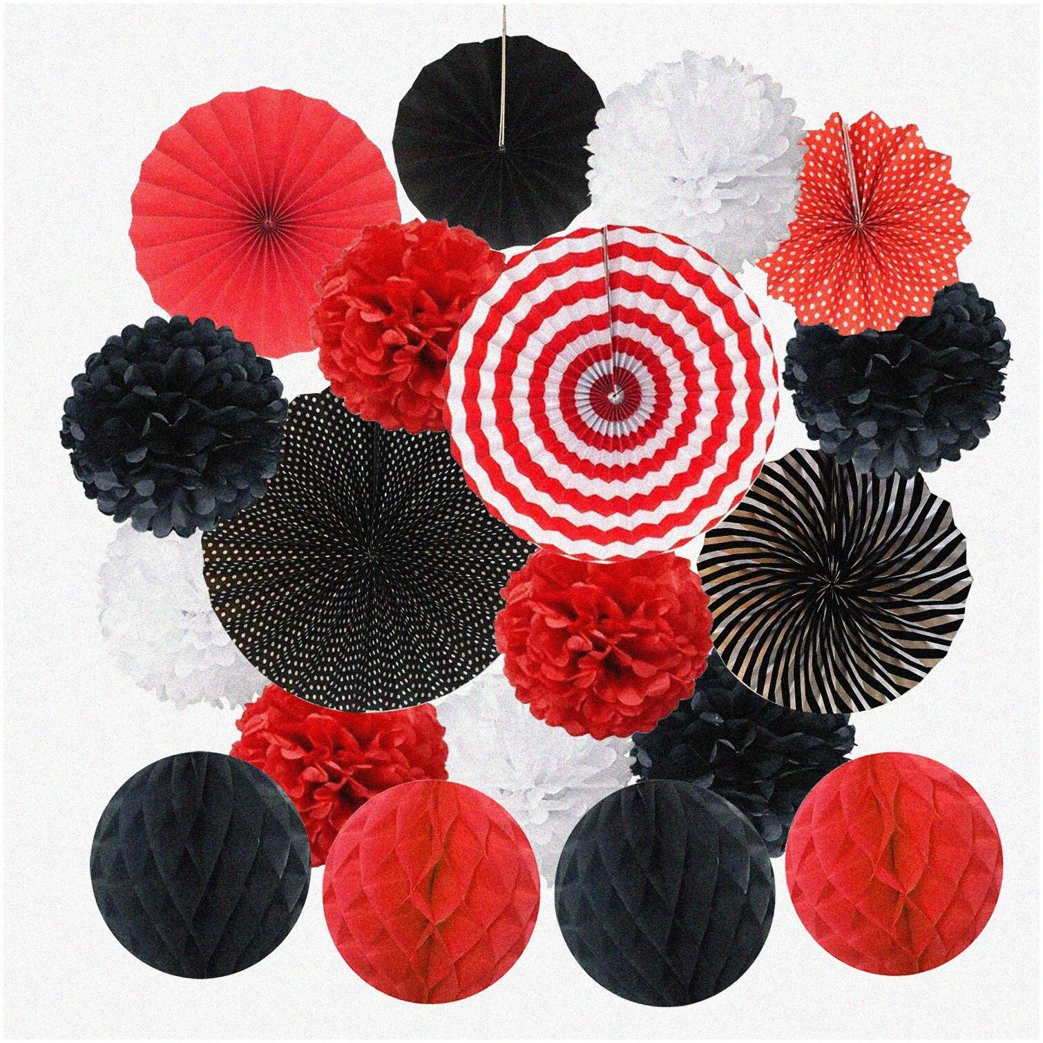 Party Decor Set with Tissue Pom Poms Fans and Honeycomb Balls