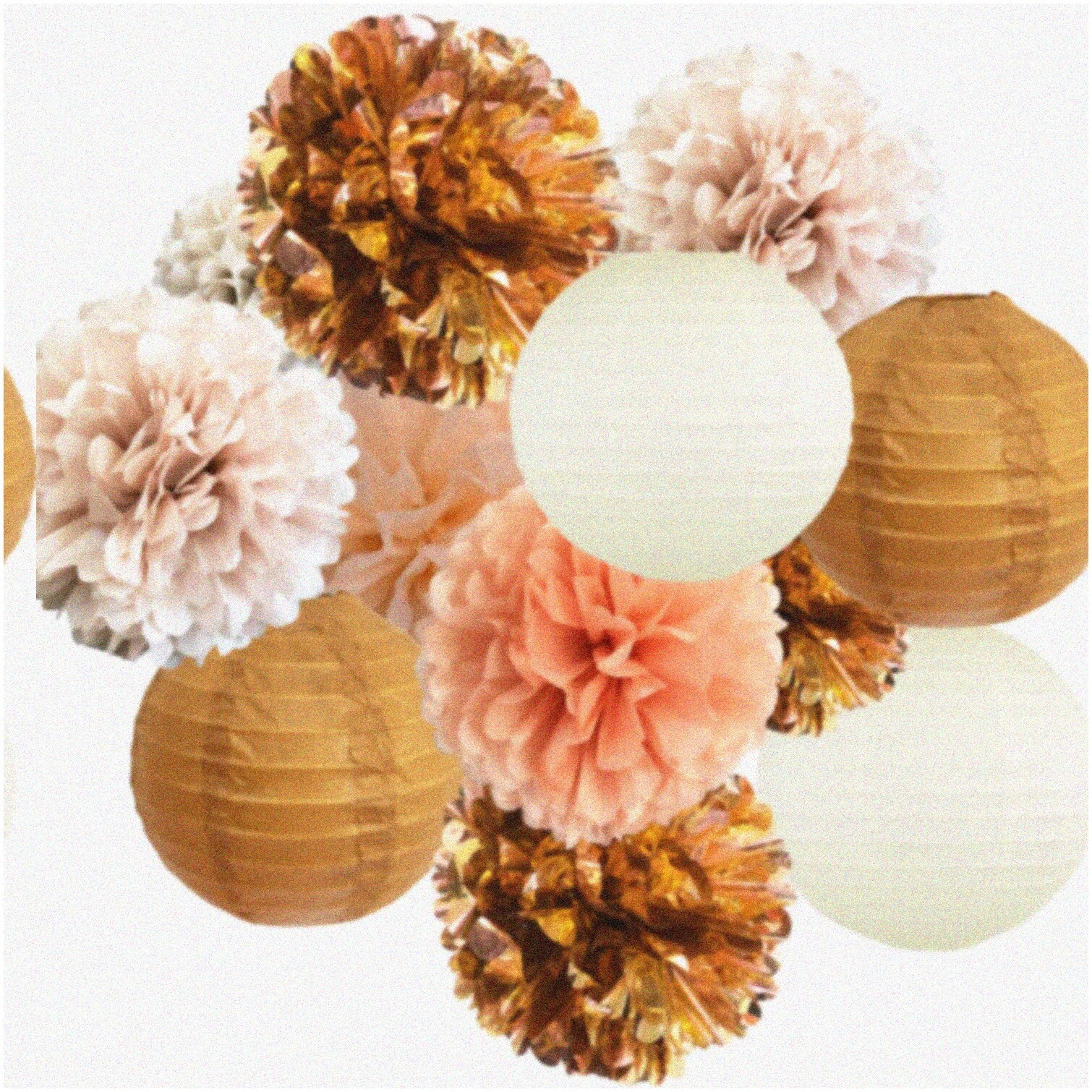 Rose Gold Tissue Paper Flowers and Lanterns for Weddings