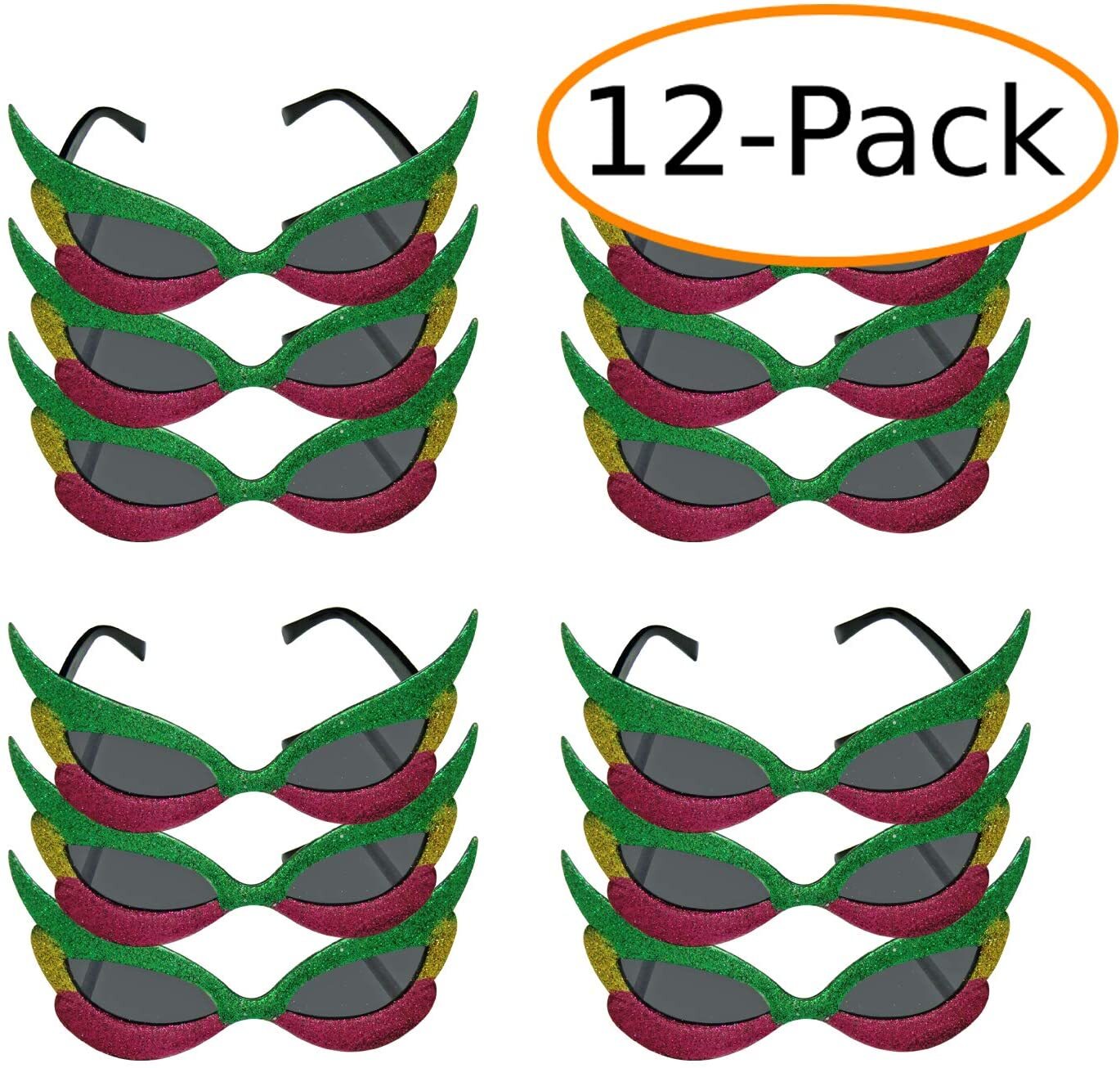 12 Pack Glitter Cateye Glasses/Party Glasses/Novelty Photo Booth Props