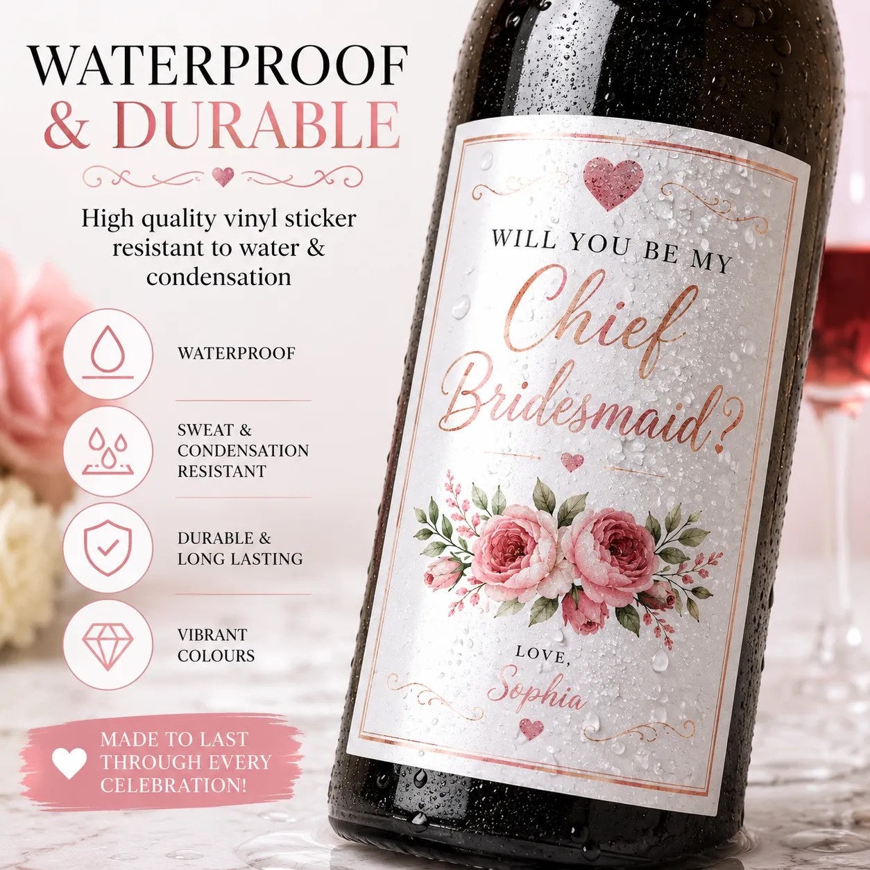 Personalised Chief Bridesmaid Proposal Bottle Label Sticker