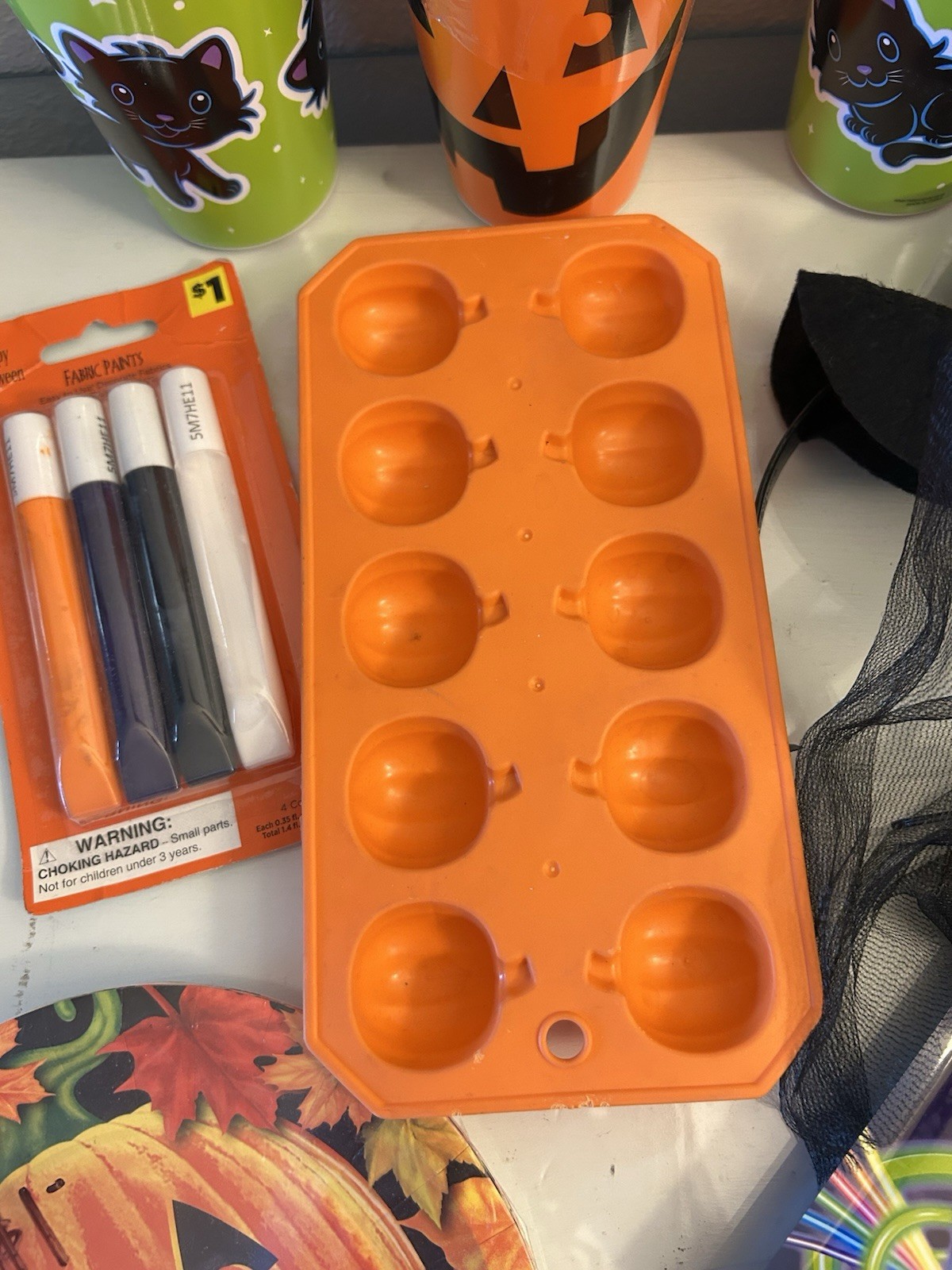 Lot Halloween Party 11 Items Kids fun, cups, plates, glow stick, headband,& more