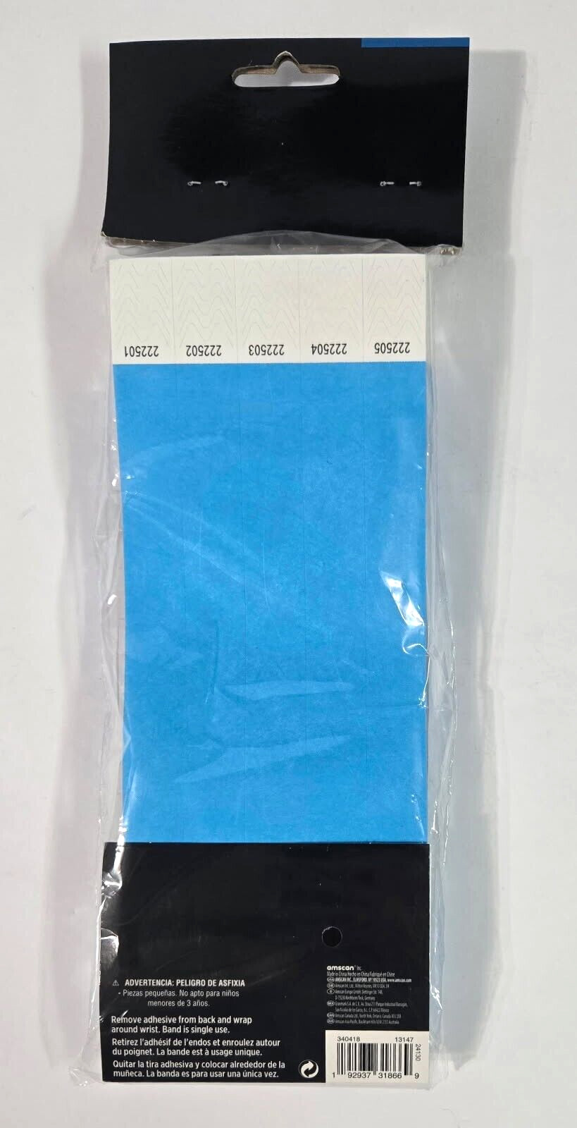 Amscan Wristbands Blue 500 Count Sequentially Numbered & Glows Under Black Light