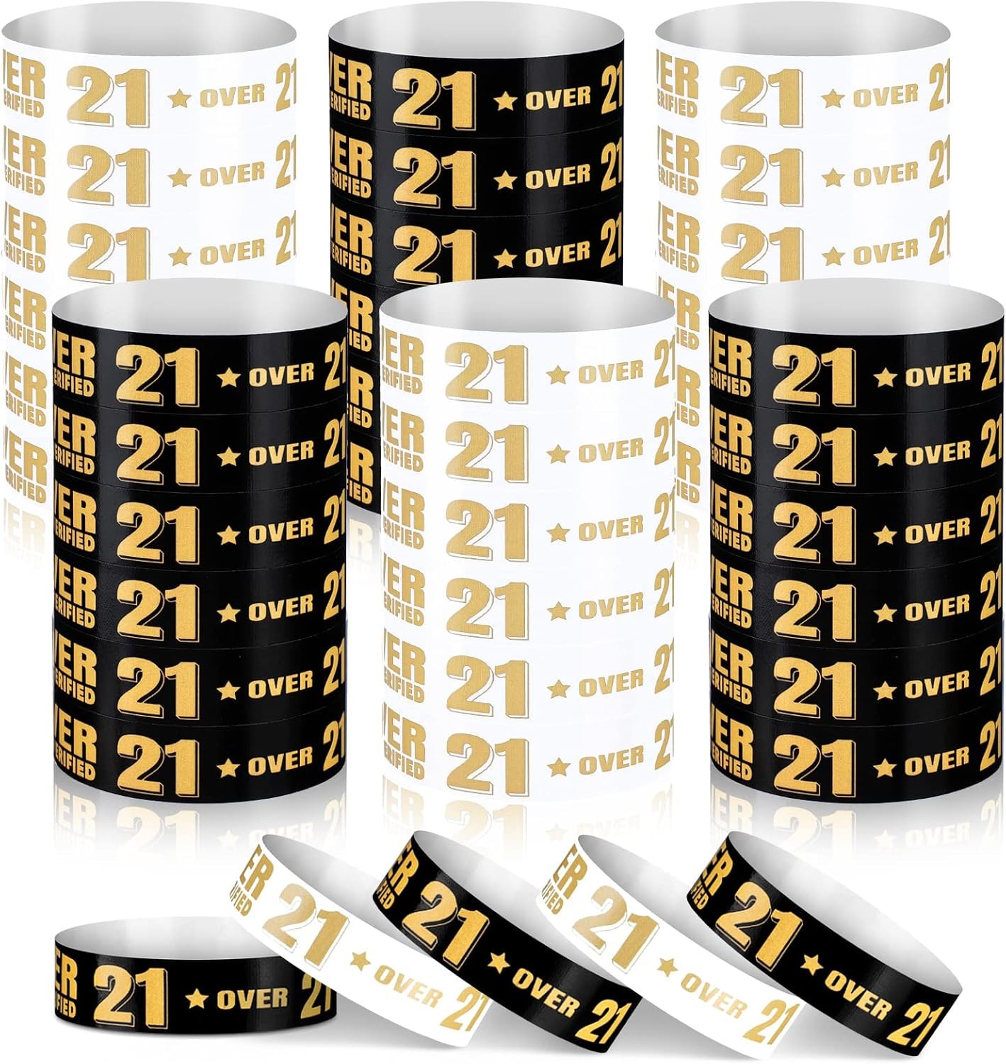 600 Pcs Over 21 Wristbands for Events Colored one size, Black, White, Gray