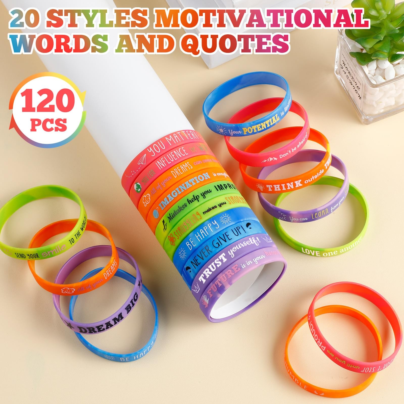 Bucherry 120 Pcs Motivational Silicone Wristbands Bulk Inspirational Rubber U…