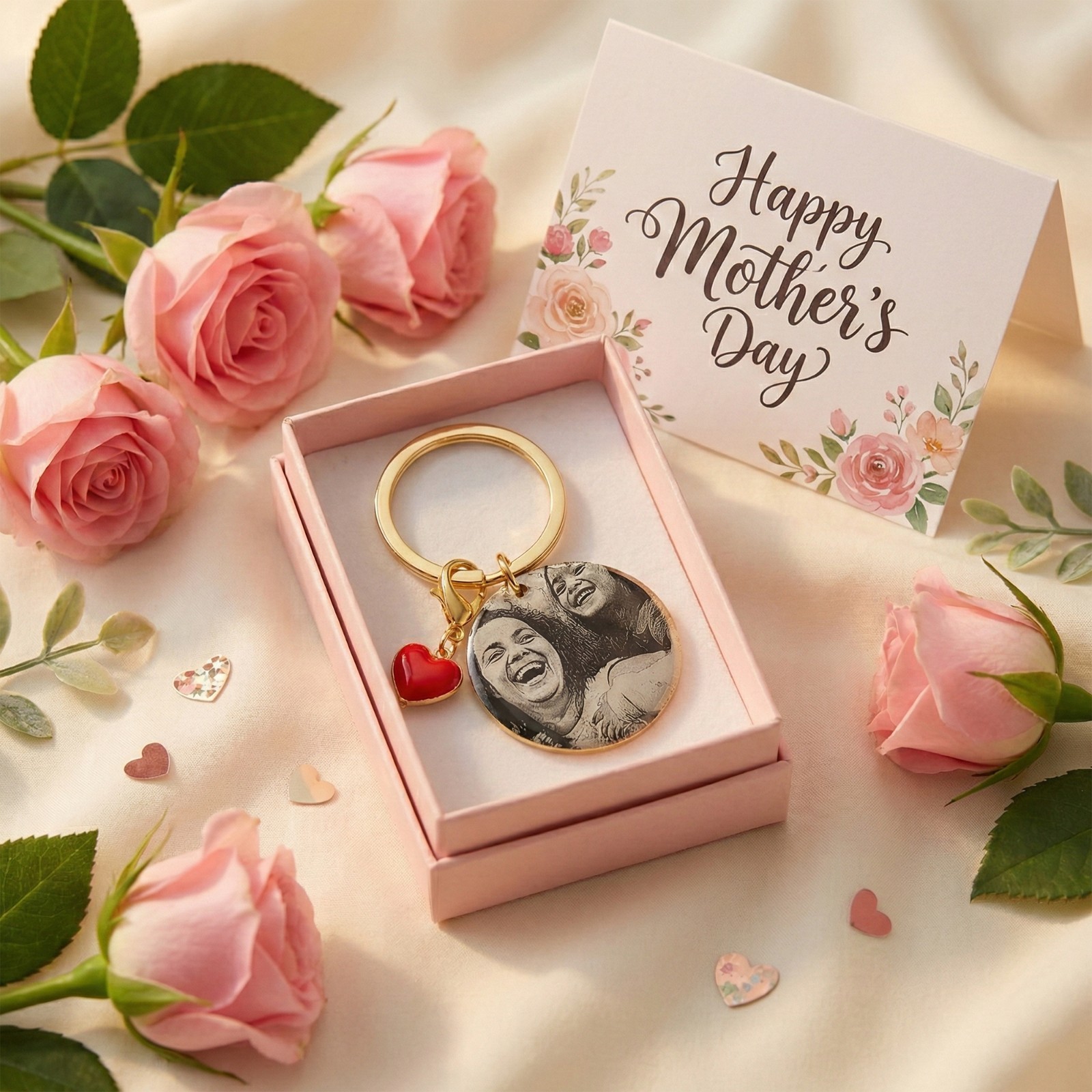 Personalised Gold Keyring, Custom Photo Keychain Gift For Mum, Dad, Him, Her