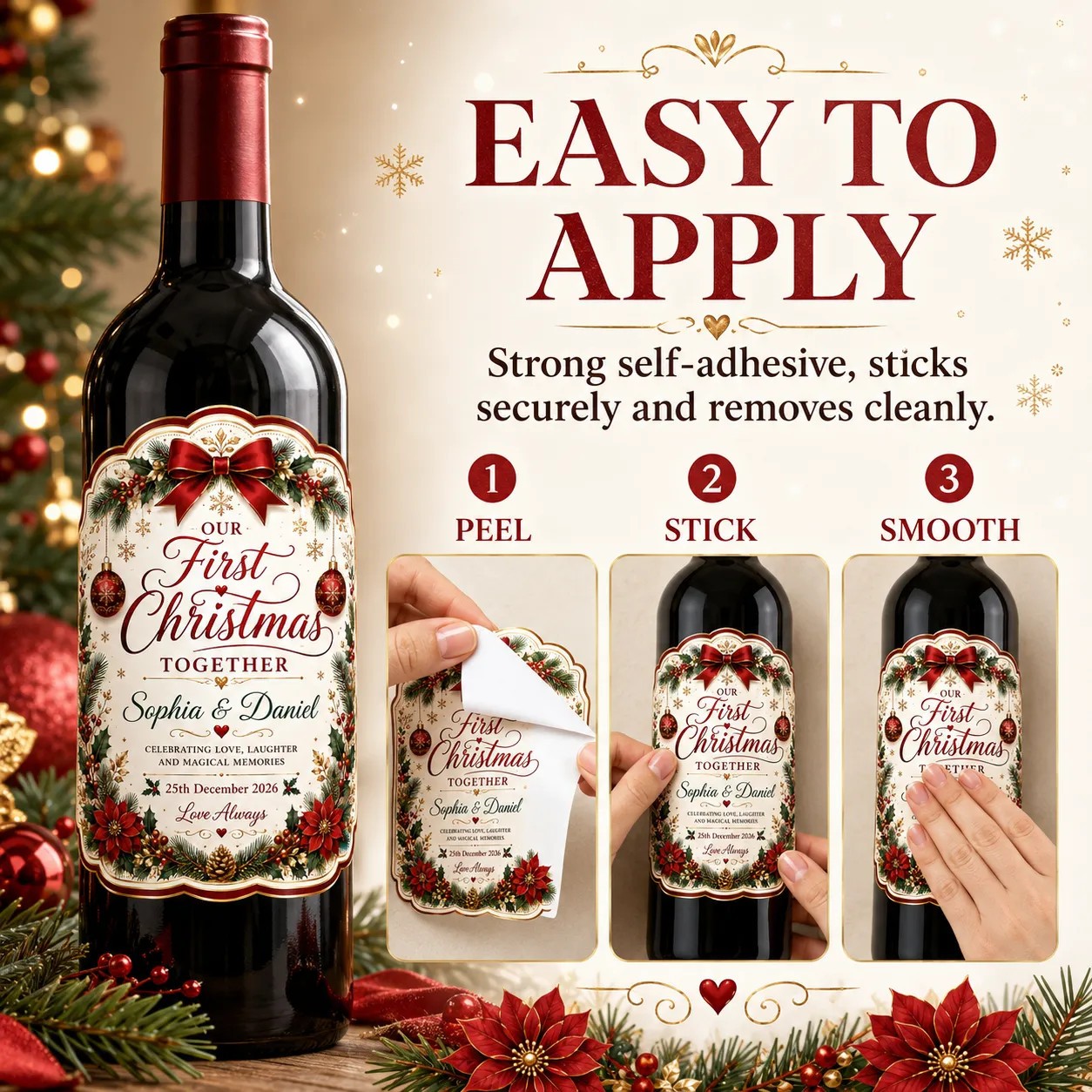 Personalised First Christmas Together Bottle Label Sticker Custom Wine Gift