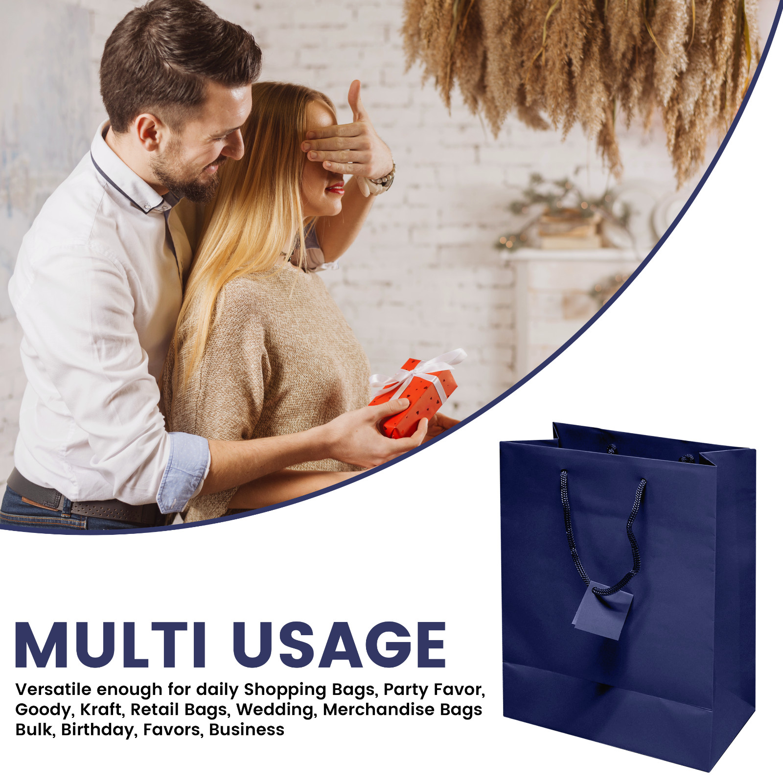 Novel Box Navy Blue Matte Laminated Euro Paper Gift Bags 8X4X10 (10 counts)