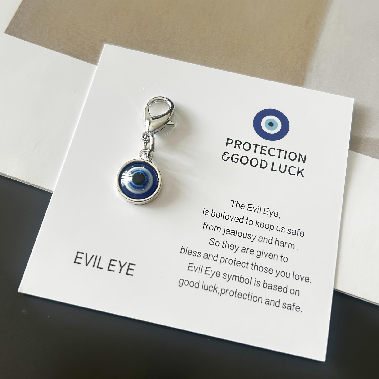 Handmade Evil Eye Keychain Couples Lucky Gift with Inspirational Card fr Him Her