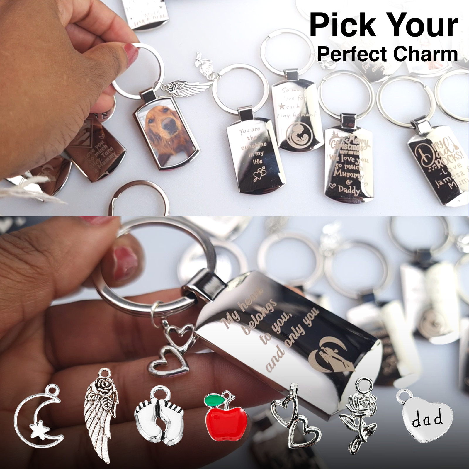 Personalised Engraved Custom Photo Printed Keyring for Daddy Mum, Birthday Gift