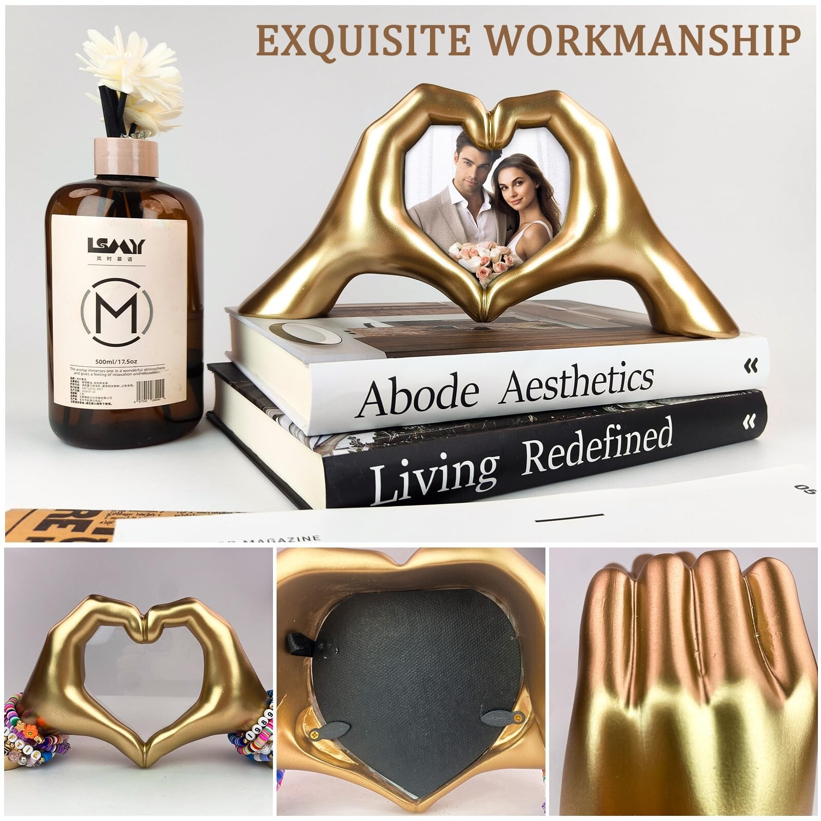 Gold Heart Hands Sculpture with Picture Frame, Unique Wedding Gift Idea for C…