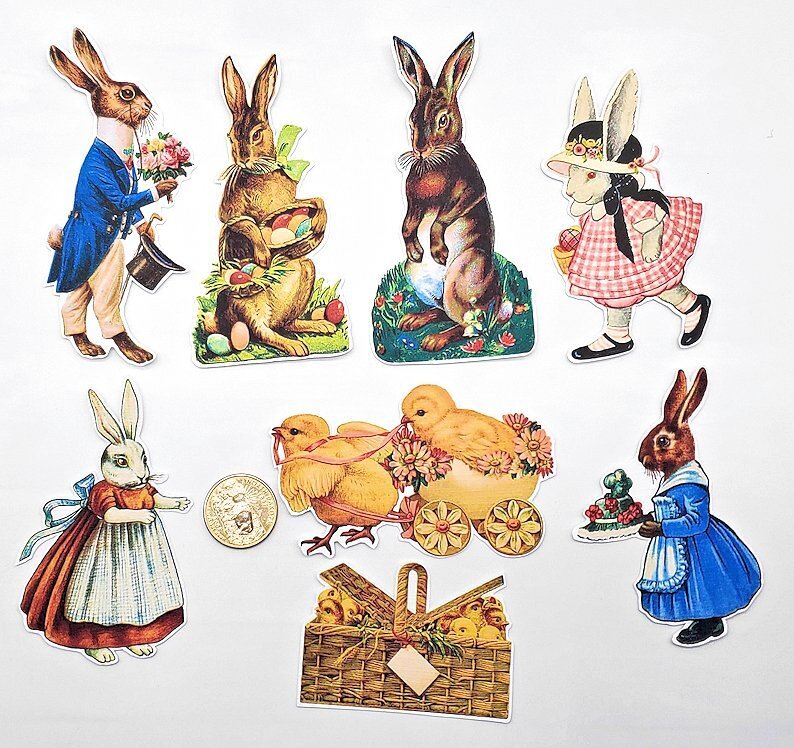 Easter-Sticker-Label-Mixed-Vintage-Ephemera-Junk Journal Supplies-Set of 8