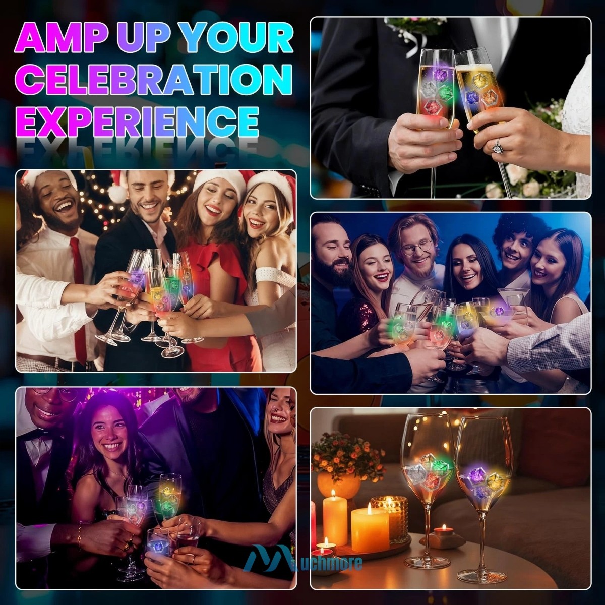 12~60Pcs Light up Ice Cubes for Drinks – Multi Color Fast Flashing Led Ice Cubes