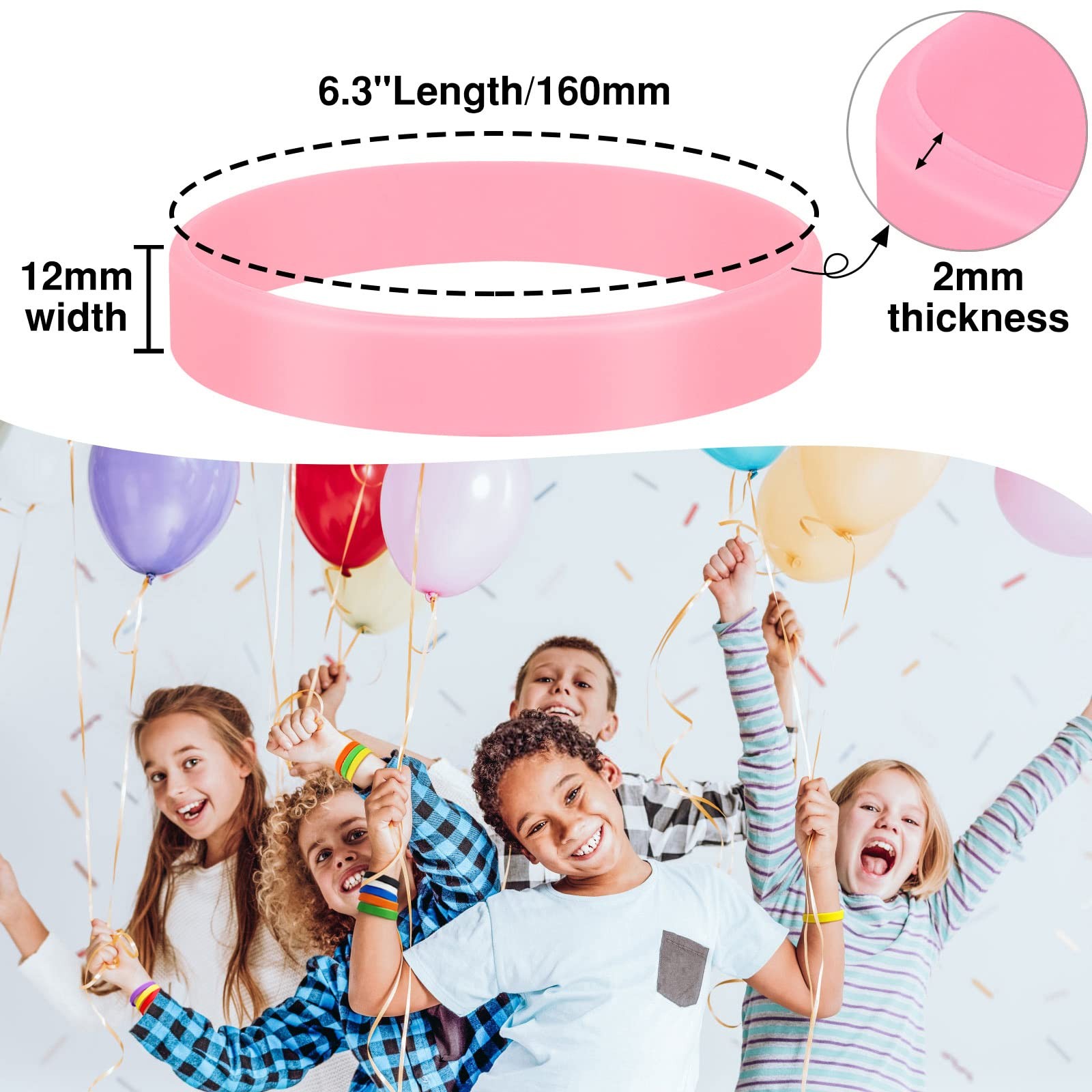 100PCS Silicone Bracelets Wristbands for ,Pink Blank Wristbands Elastic Brace…