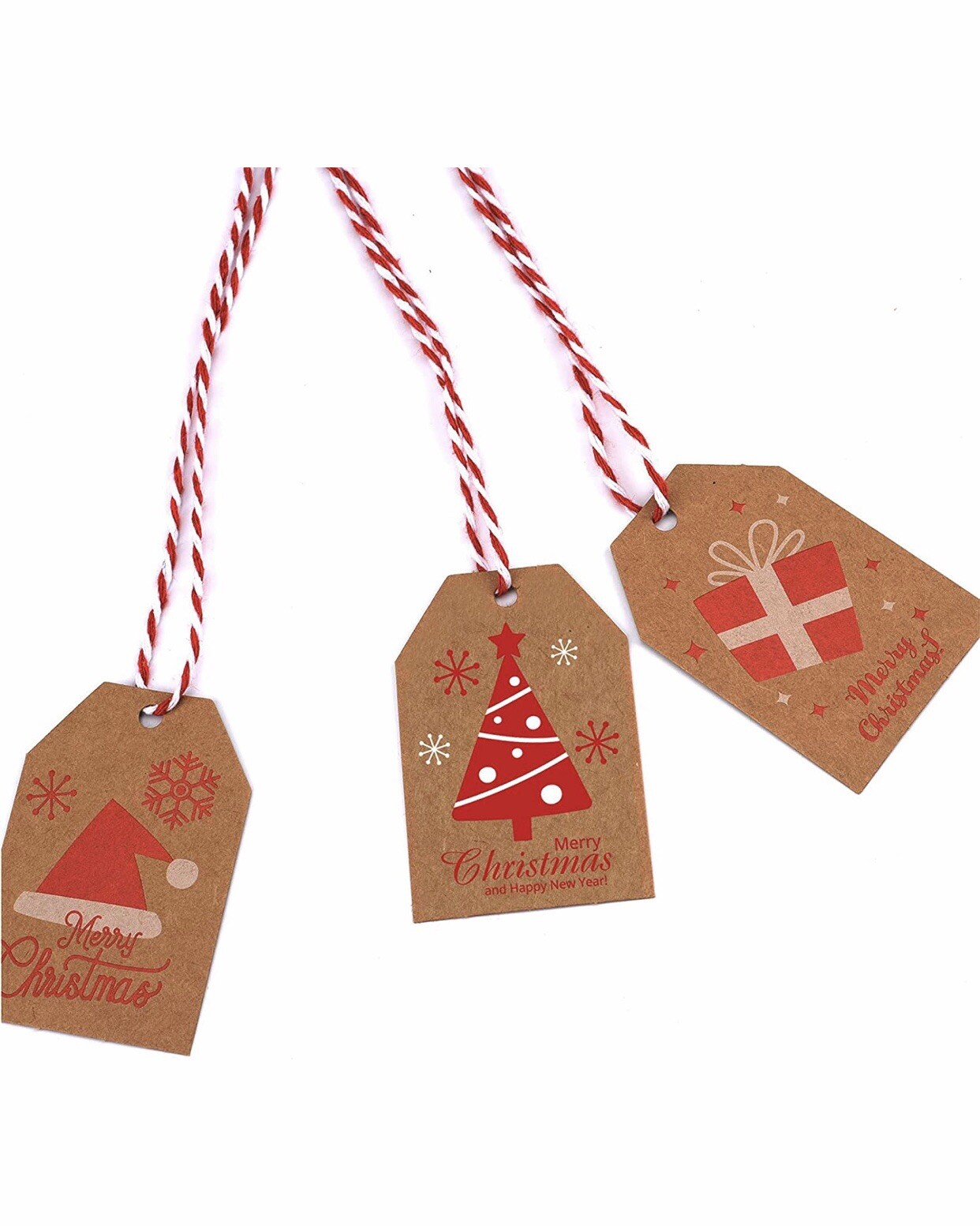 120Pcs Christmas Gifts Kraft Tags 32 Yards Jute String Attached Xmas Holiday