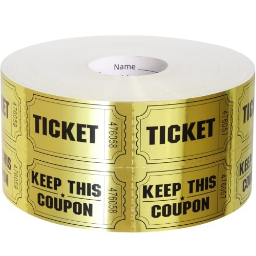 1000 Gold Raffle Tickets Double Roll Metallic Foil Event Prizes