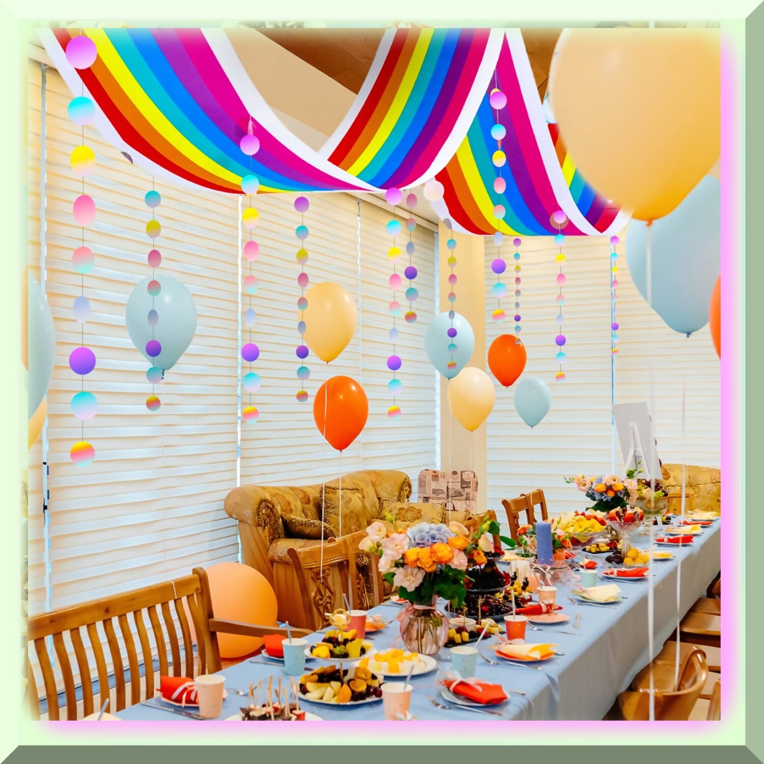 Rainbow Cloud Ceiling Decor with Garland