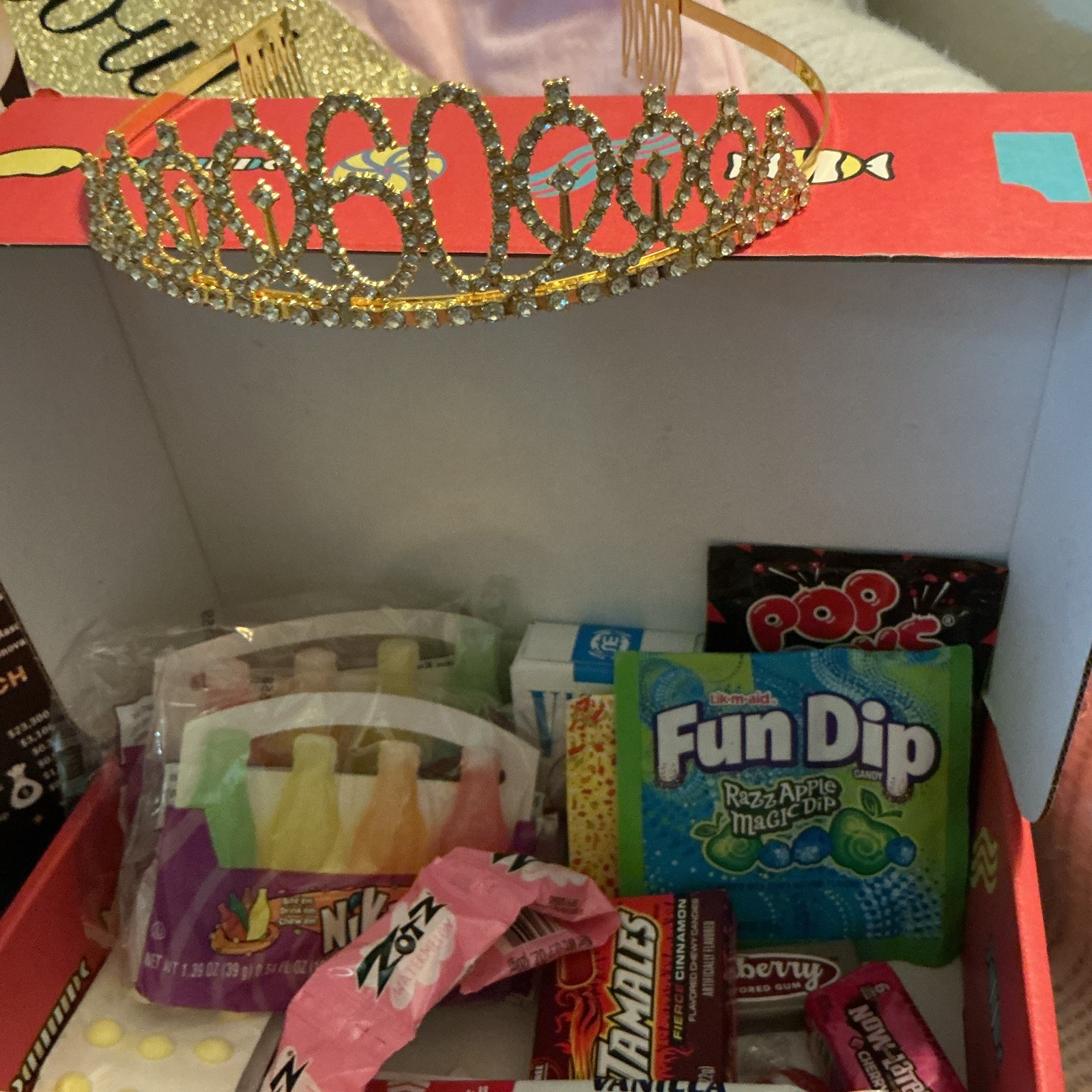 60th Birthday Girl Gift Basket: Gold Tiara, Sash, Pink Shirt, 1966 Sign