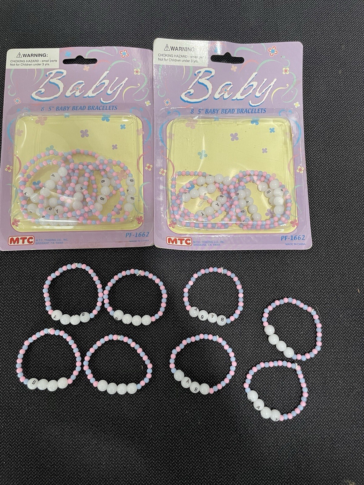 24 5” Baby Bracelets Pink & Blue 16 In Package & 8 New Loose