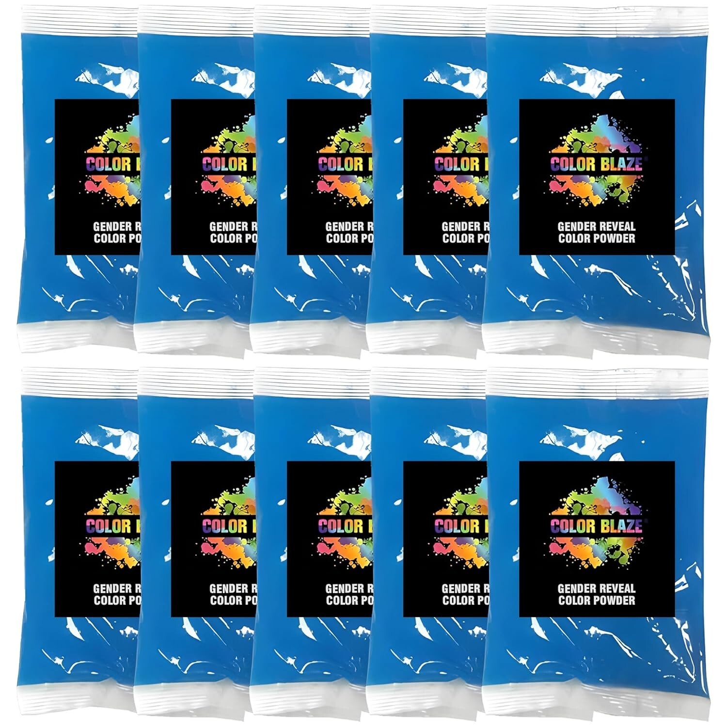 Color Blaze Gender Reveal Powder Packets – Blue – Set of 10, Baby Party, Boy