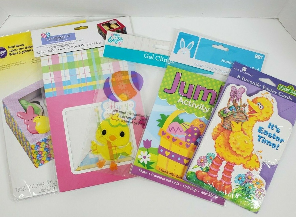 Easter Assorted: Cards, Window Clings, Treat Boxes, Activity Pad(Lot 5 items)